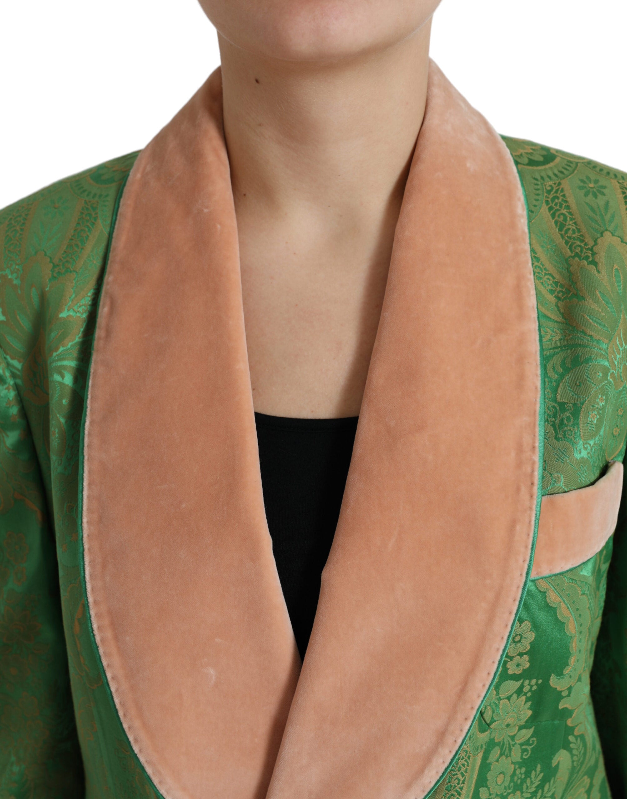 Green Floral Double Breasted Coat Jacket - ventzia