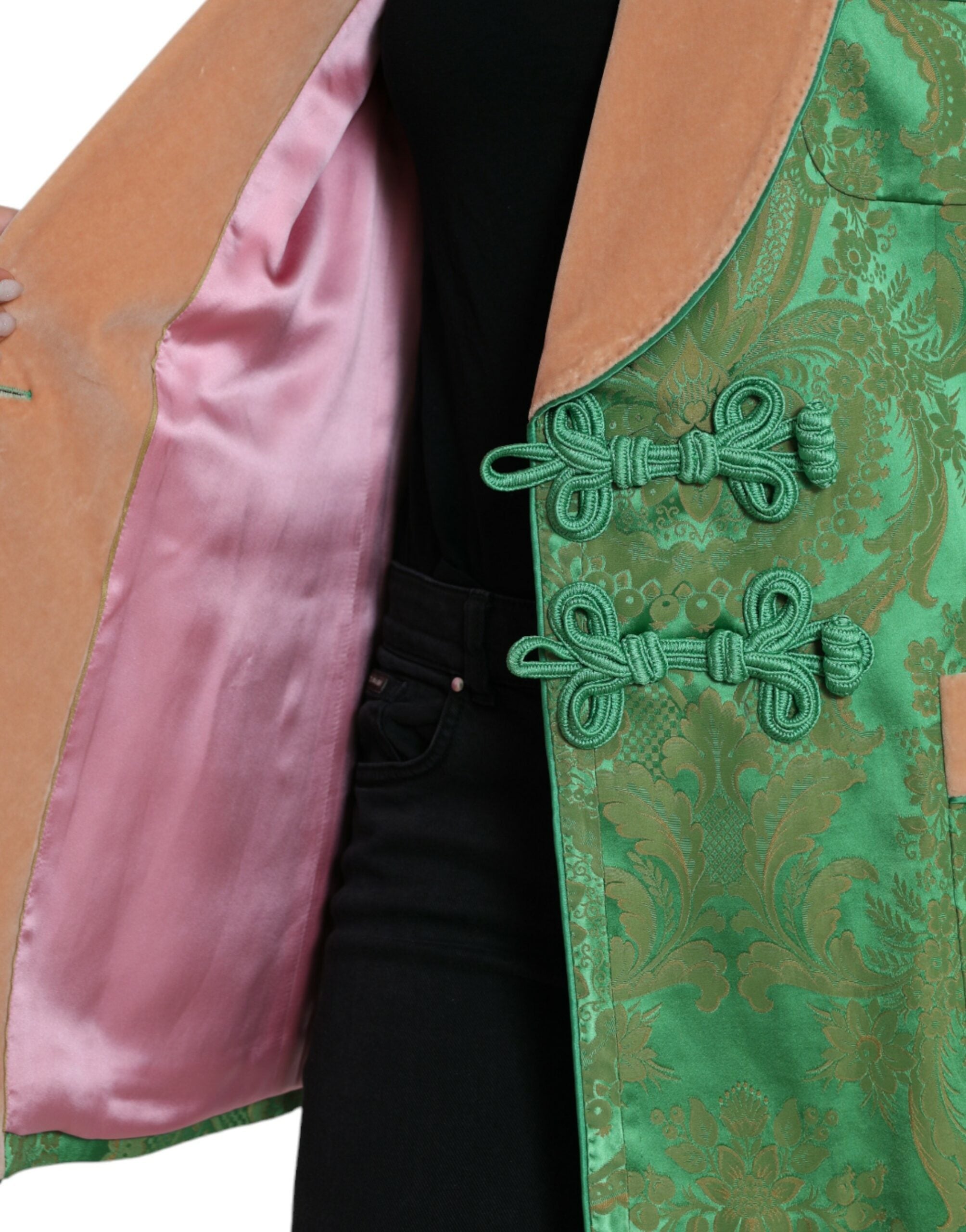 Green Floral Double Breasted Coat Jacket - ventzia