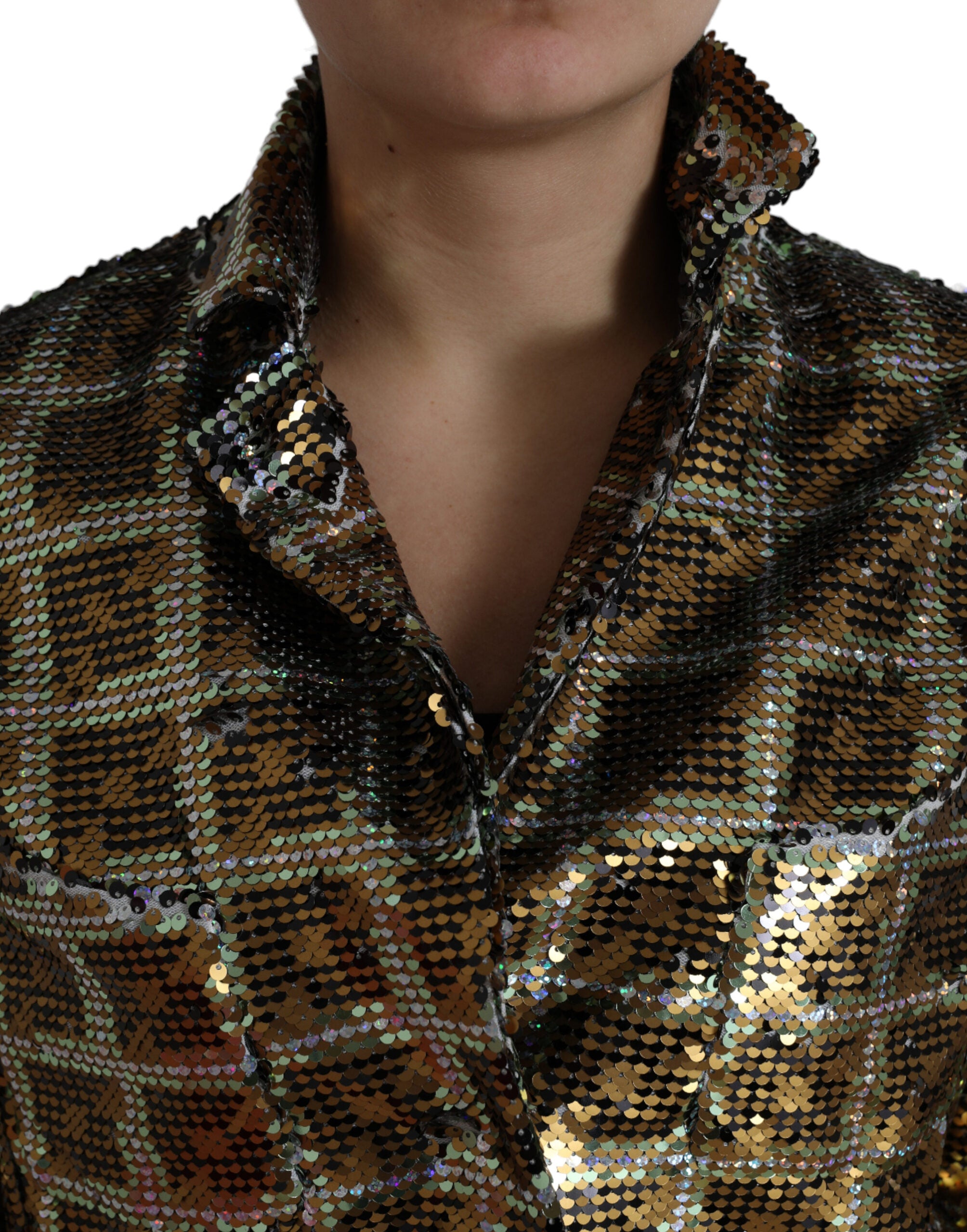 Multicolor Polyester Sequined Cropped Jacket - ventzia