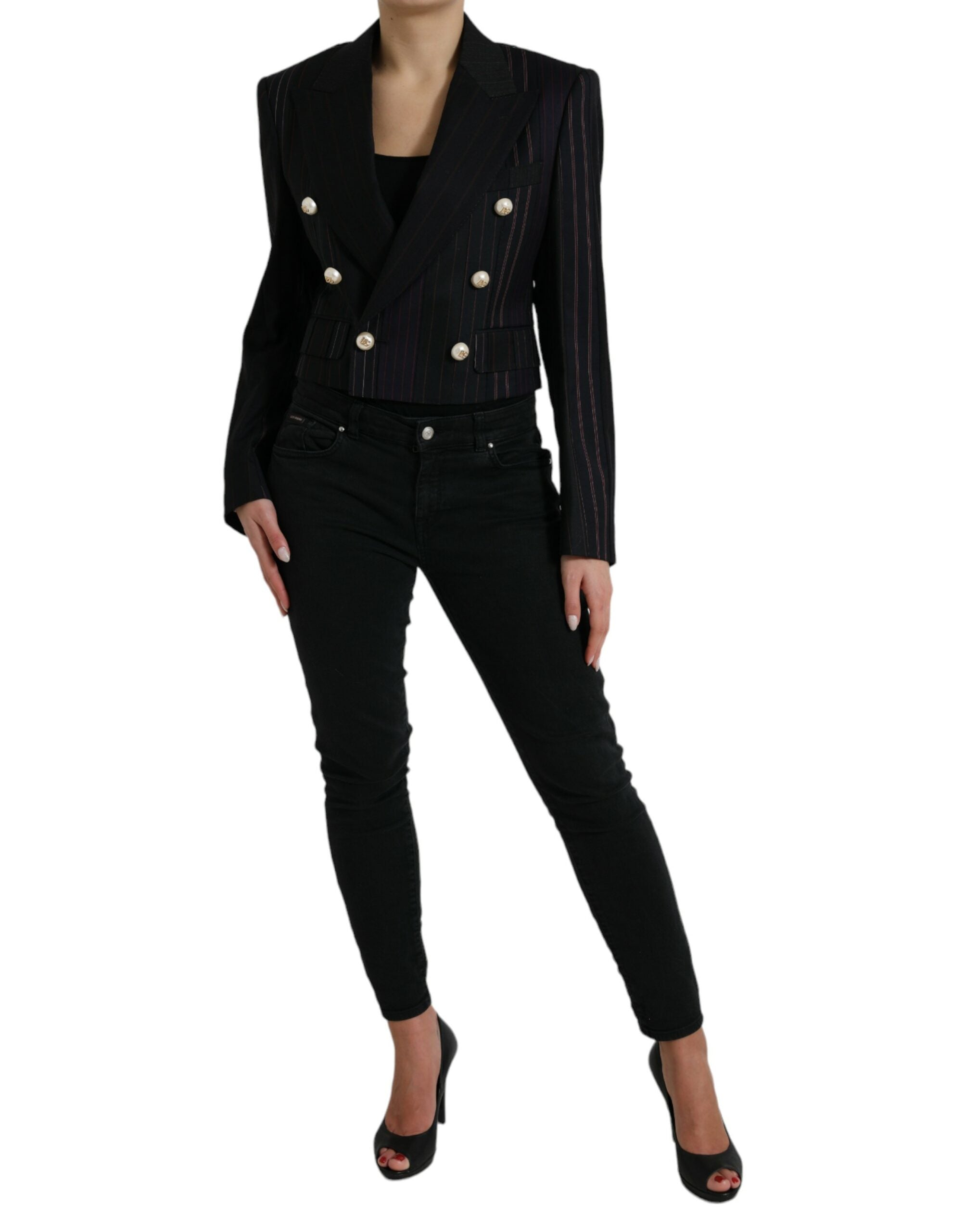 Black Striped SICILIA Double Breasted Jacket - ventzia