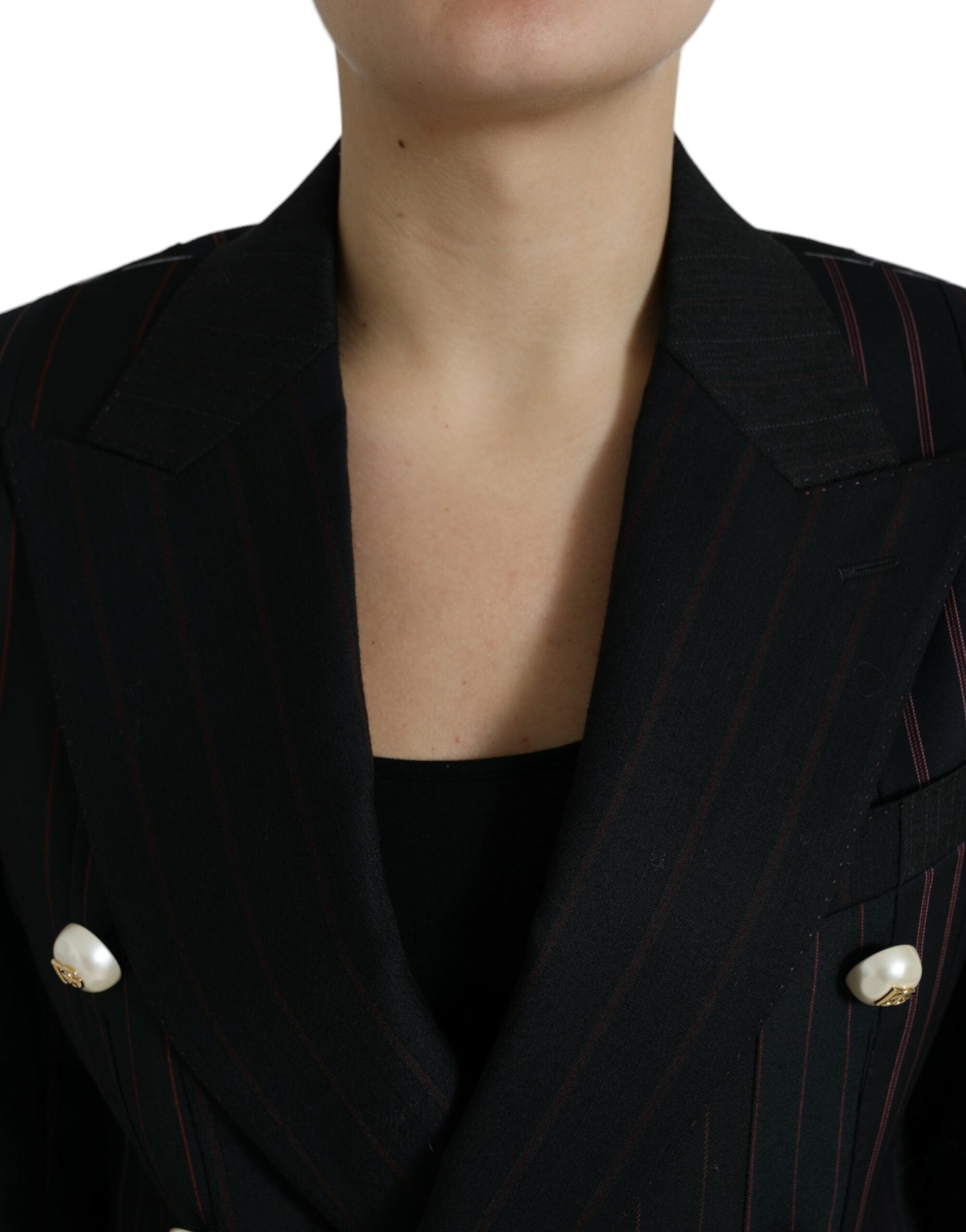 Black Striped SICILIA Double Breasted Jacket - ventzia