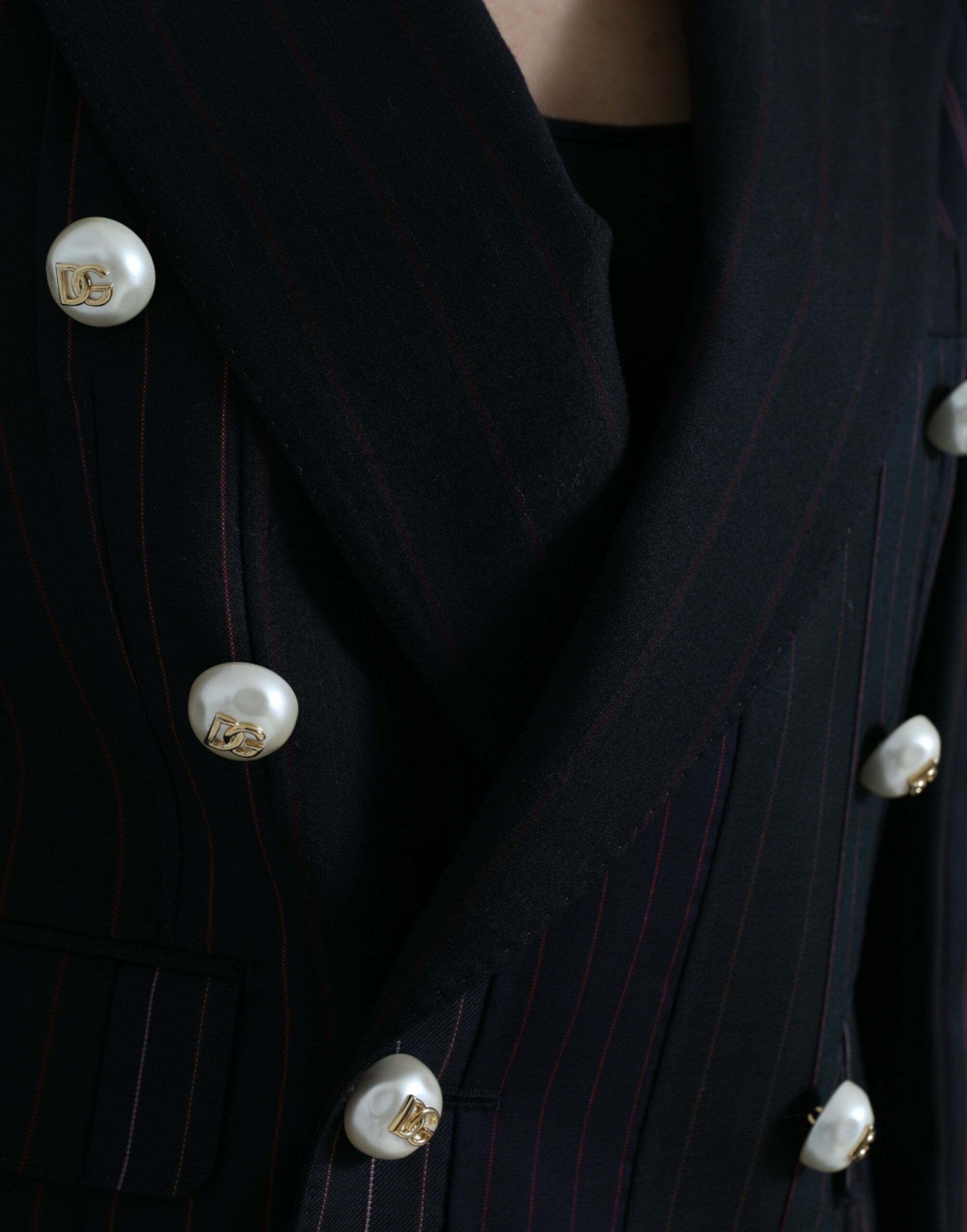 Black Striped SICILIA Double Breasted Jacket - ventzia