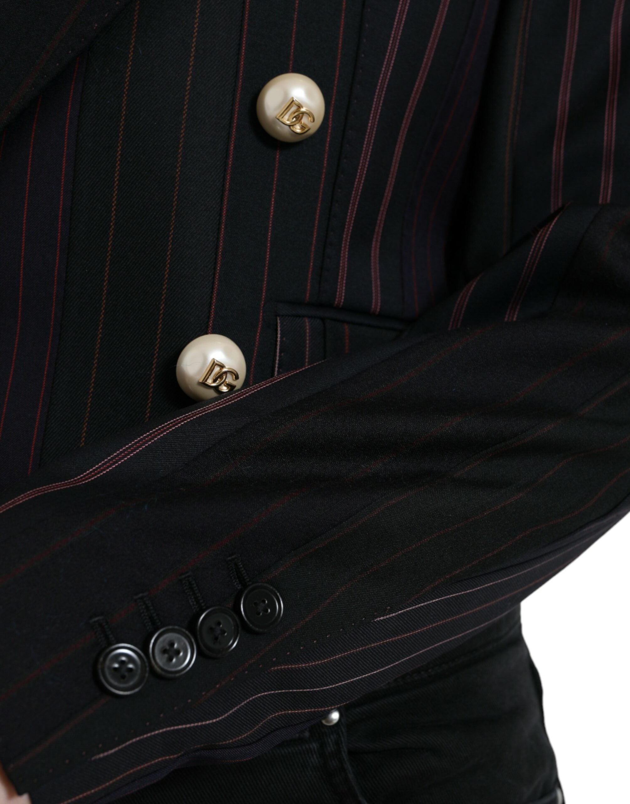 Black Striped SICILIA Double Breasted Jacket - ventzia