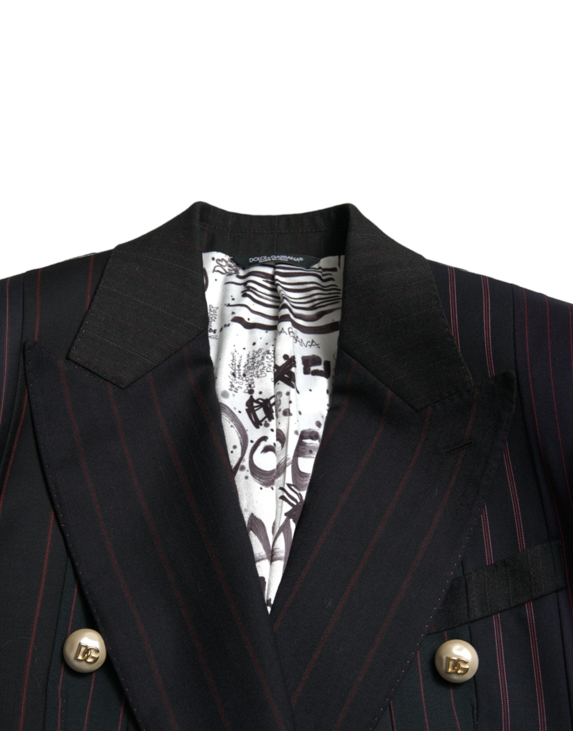 Black Striped SICILIA Double Breasted Jacket - ventzia