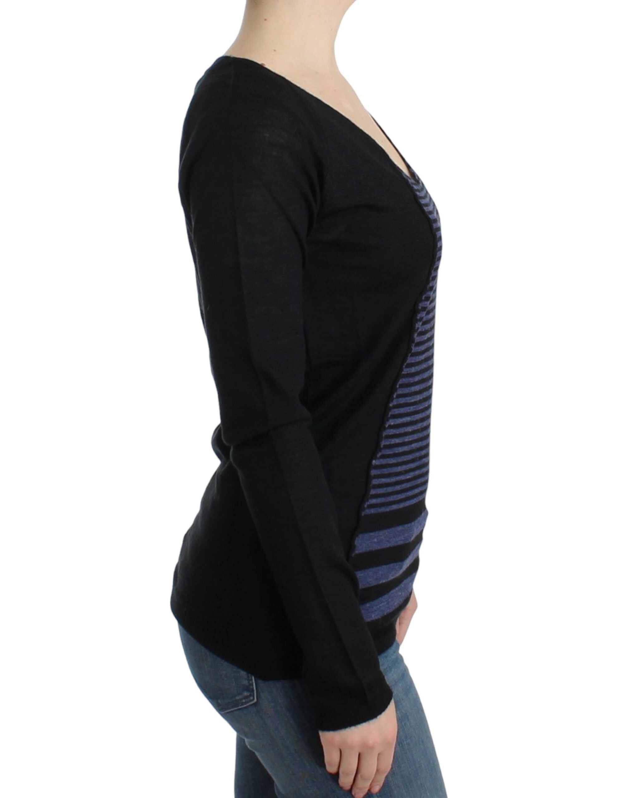 Chic Striped V-Neck Wool Blend Sweater - ventzia