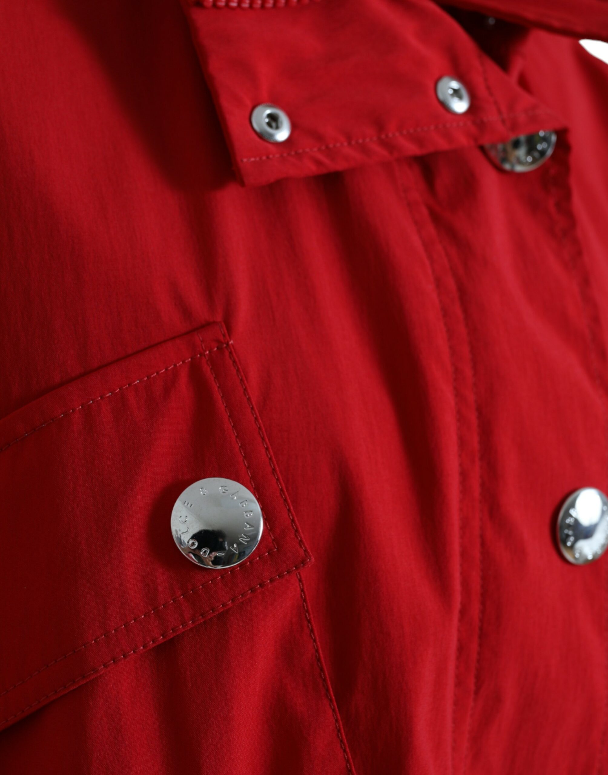 Red Polyester Hooded Button Rain Coat Jacket - ventzia