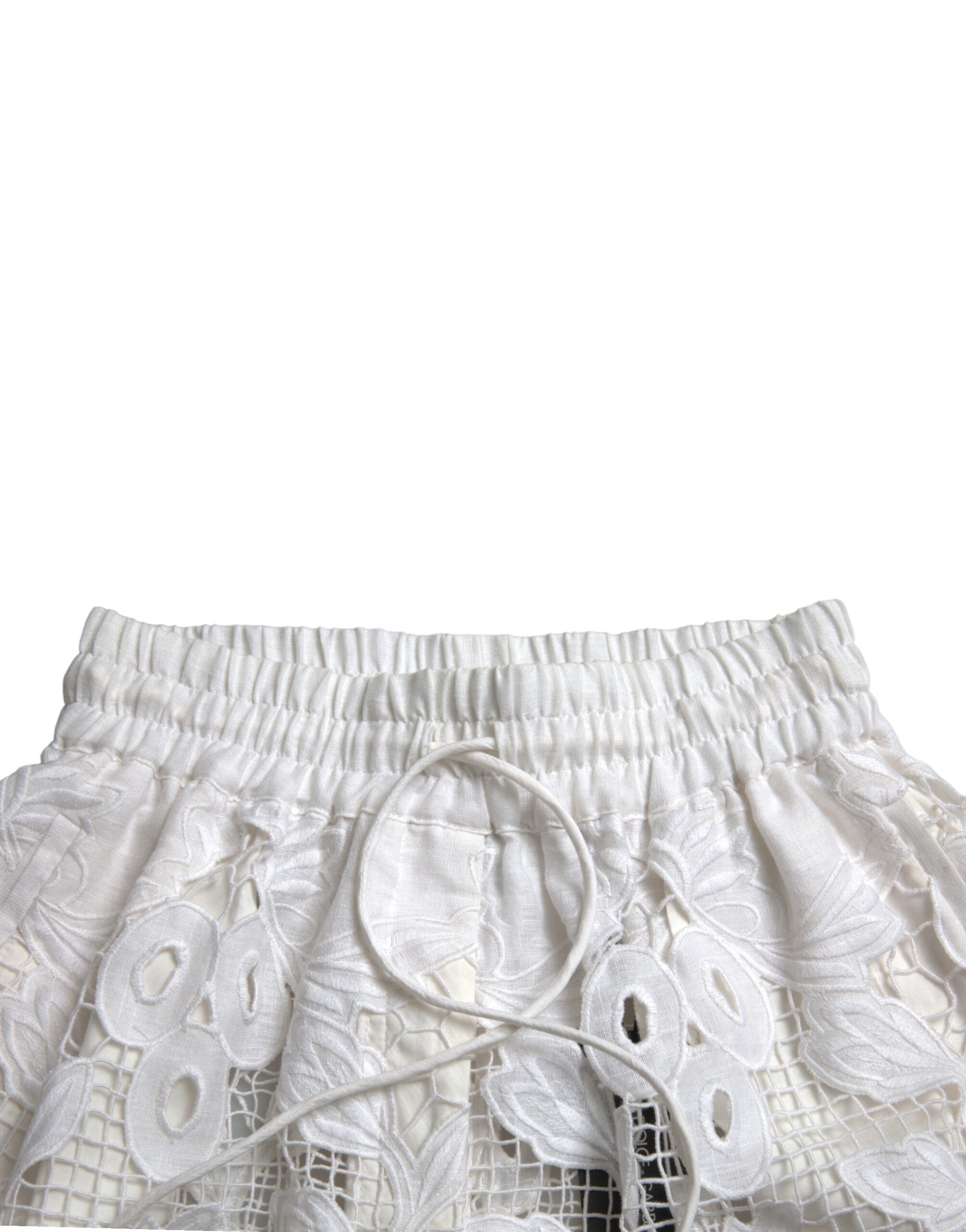 White Cotton Cutout High Waist Bermuda Shorts - ventzia