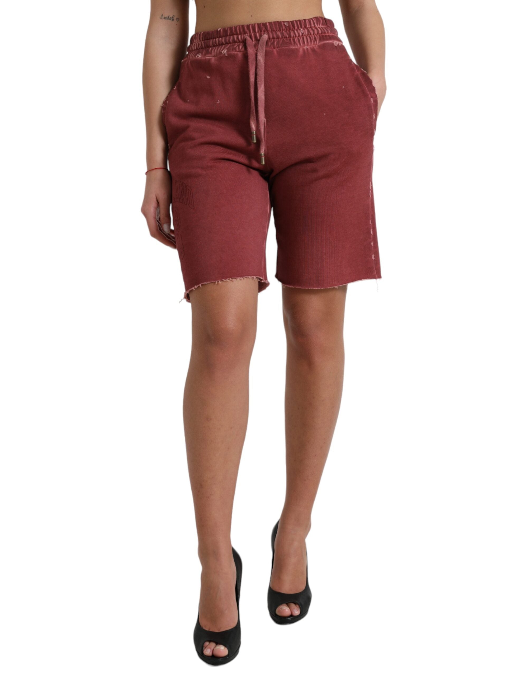 Maroon Cotton High Waist Sweatshorts Shorts - ventzia