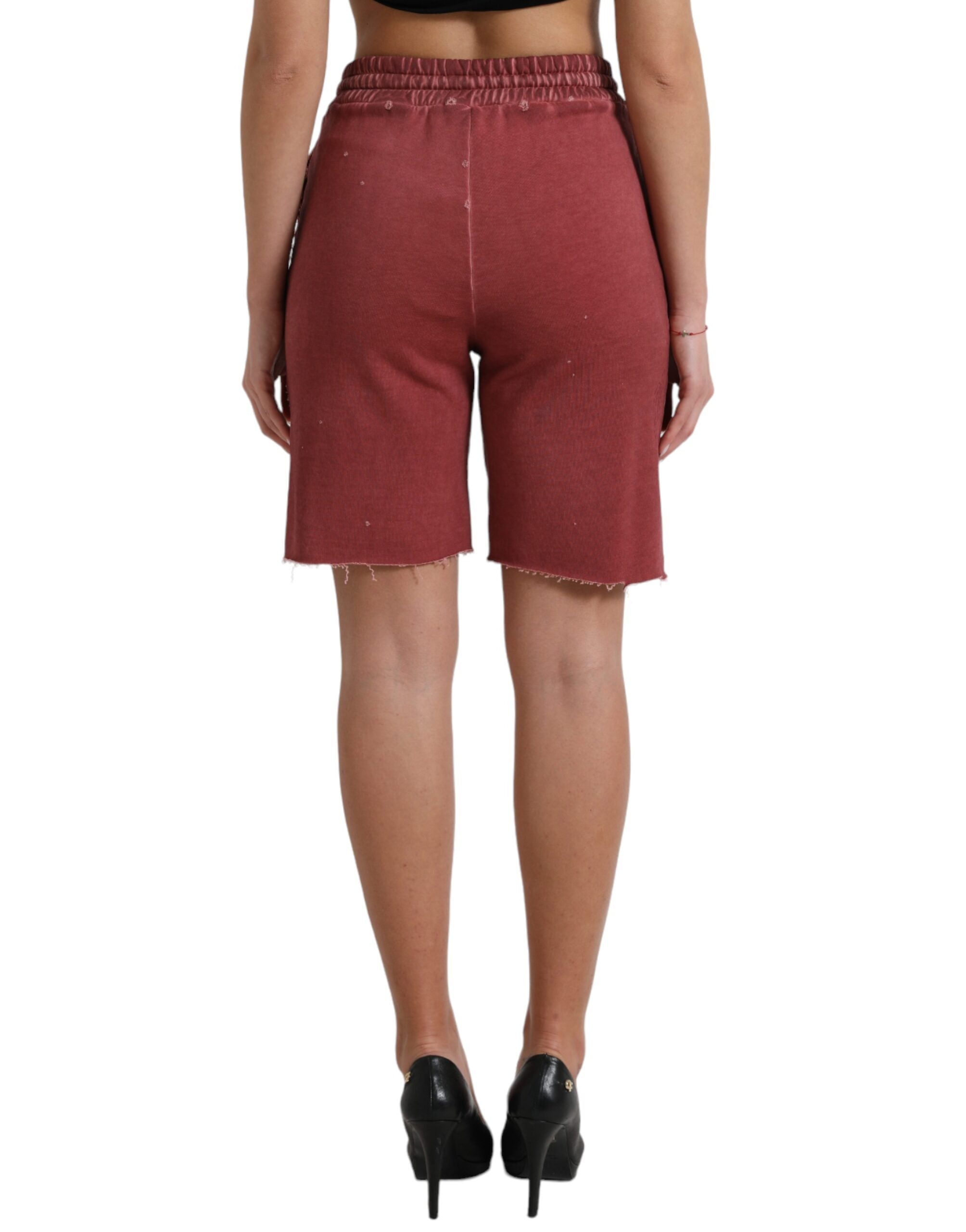 Maroon Cotton High Waist Sweatshorts Shorts - ventzia
