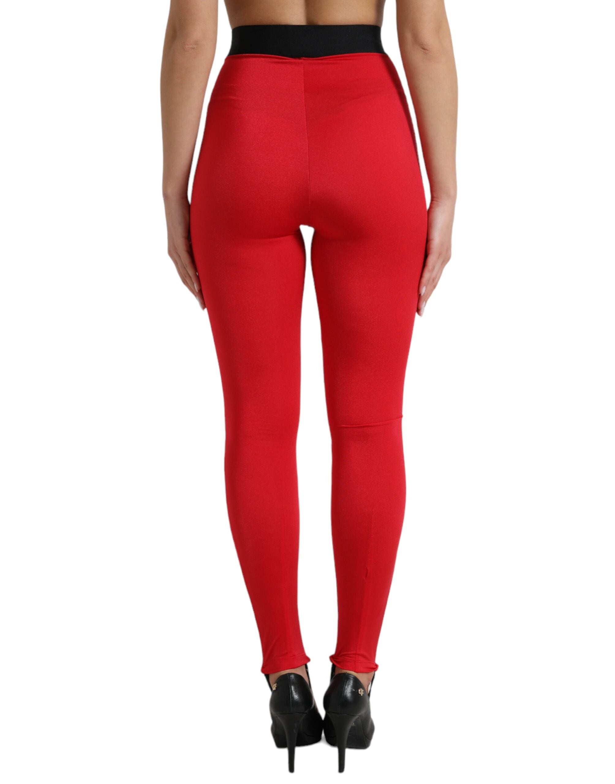 Red Nylon DG Logo Slim Leggings Pants - ventzia
