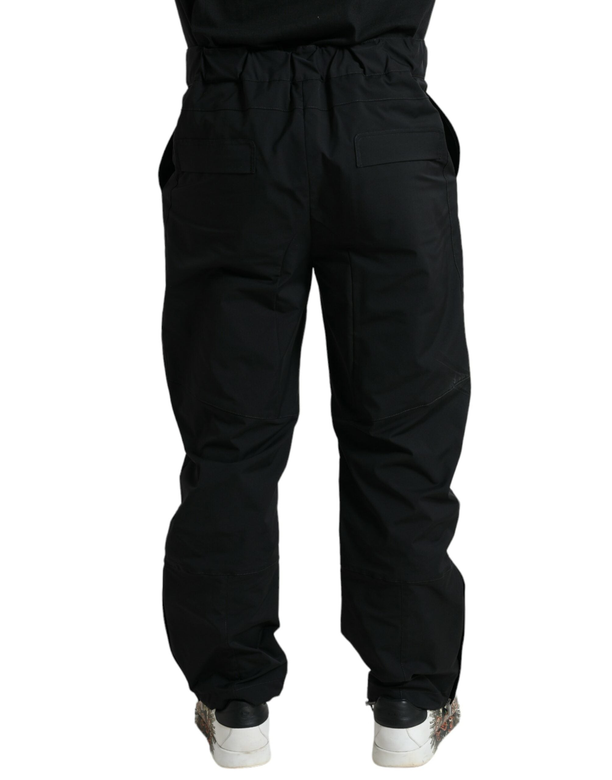 Black Polyester Logo Straight Pants - ventzia