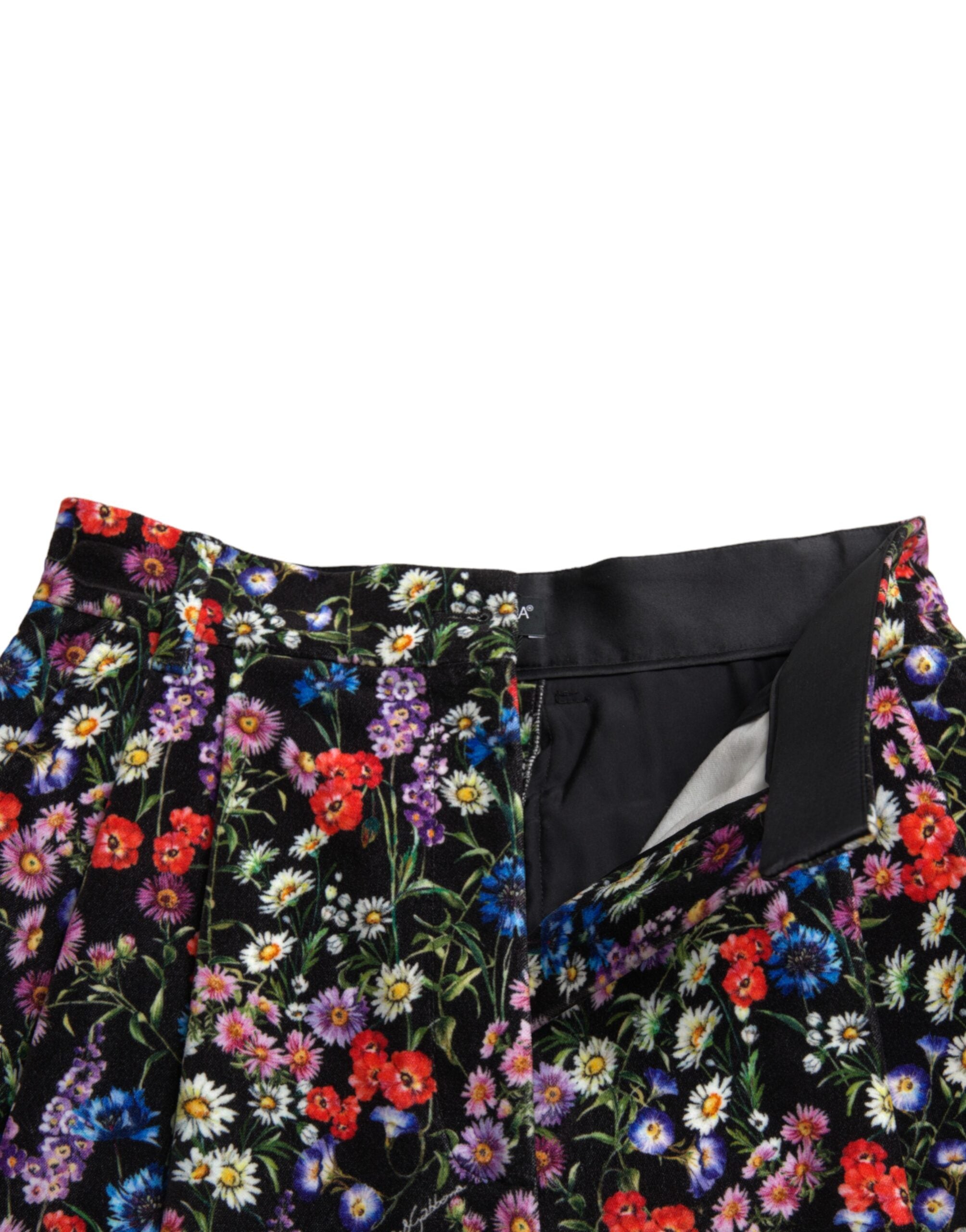 Black Floral High Waist Hot Pants Shorts - ventzia
