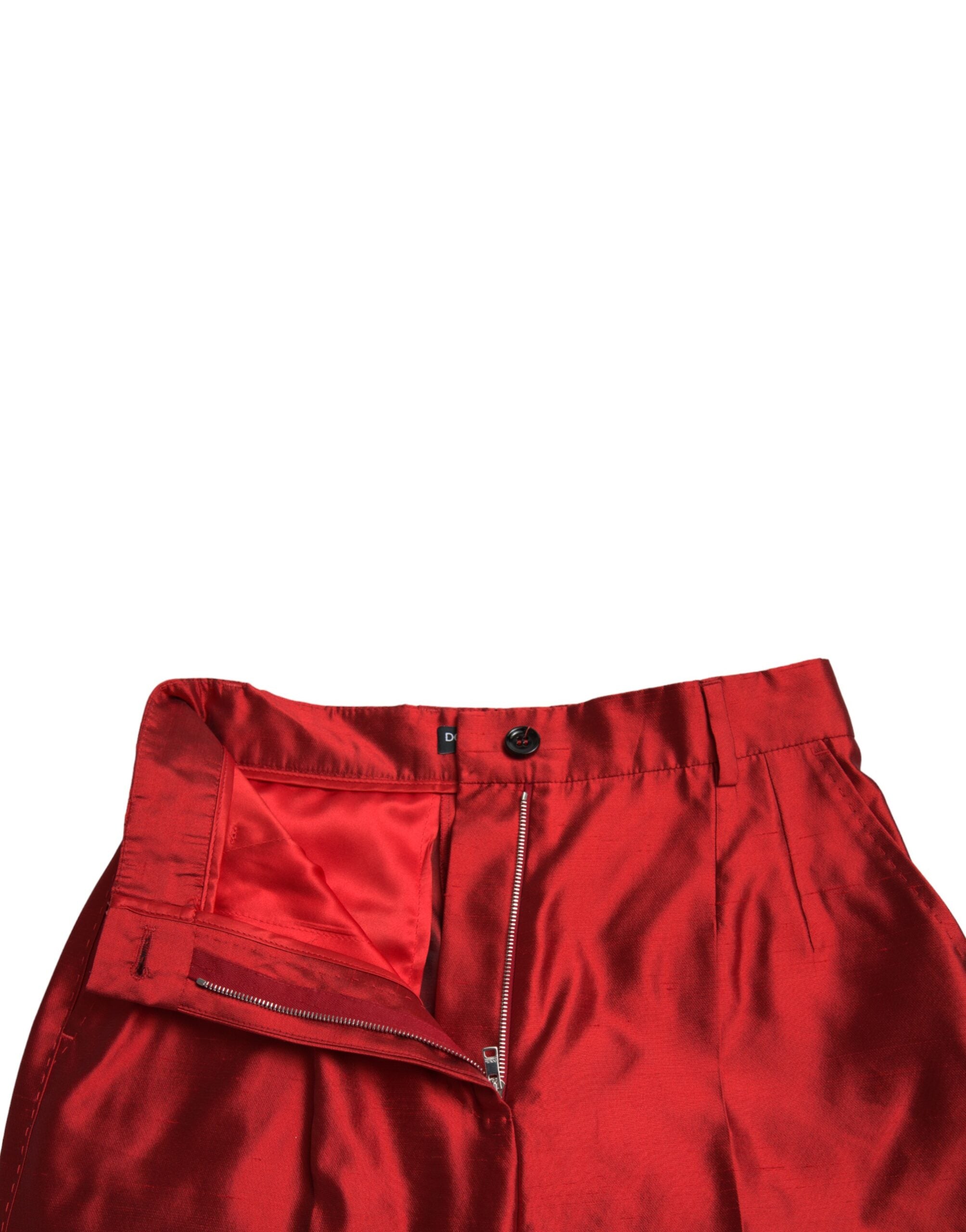 Red Satin Silk High Waist Wide Leg Pants - ventzia