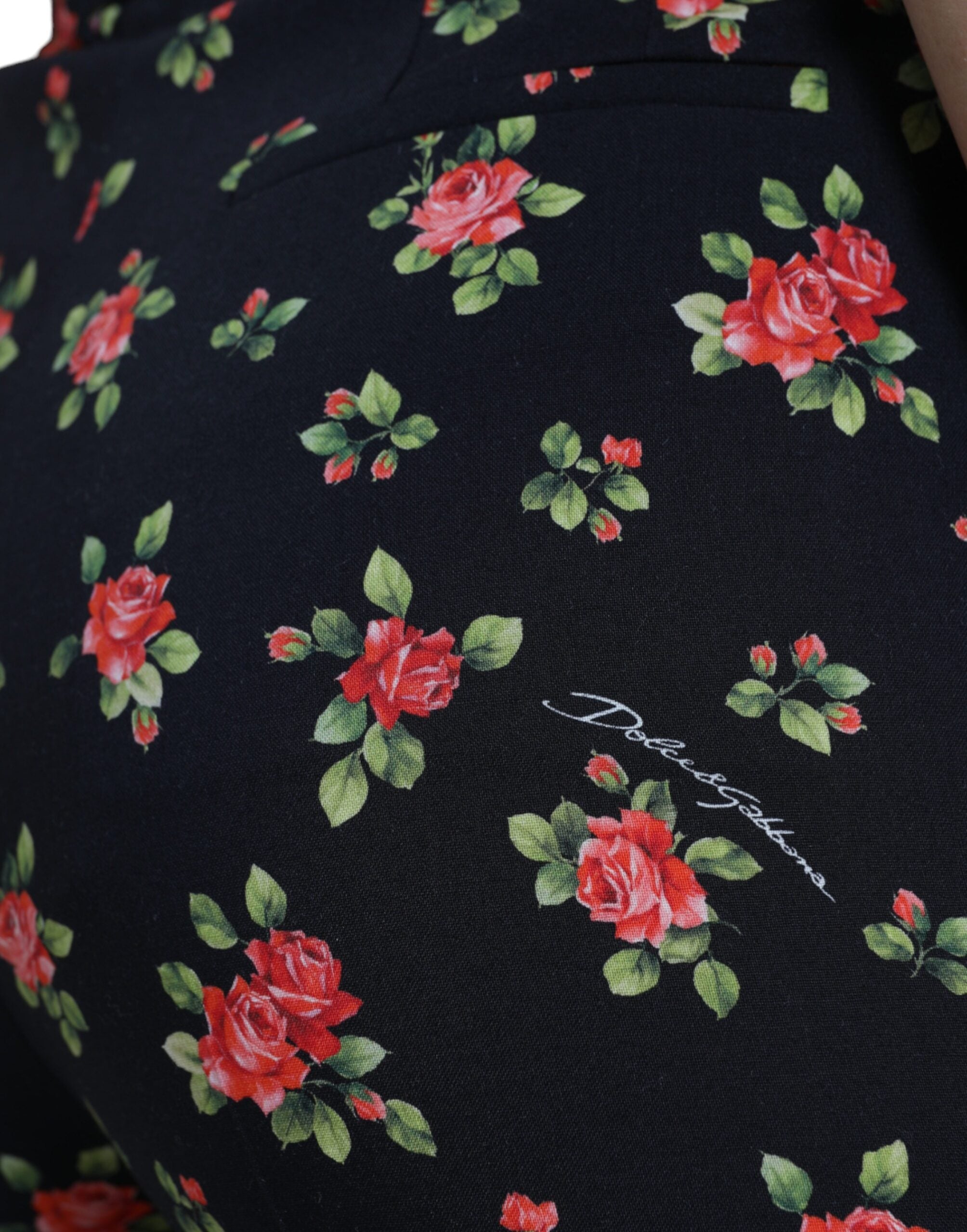 Black Floral Wool High Waist Tapered Pants - ventzia