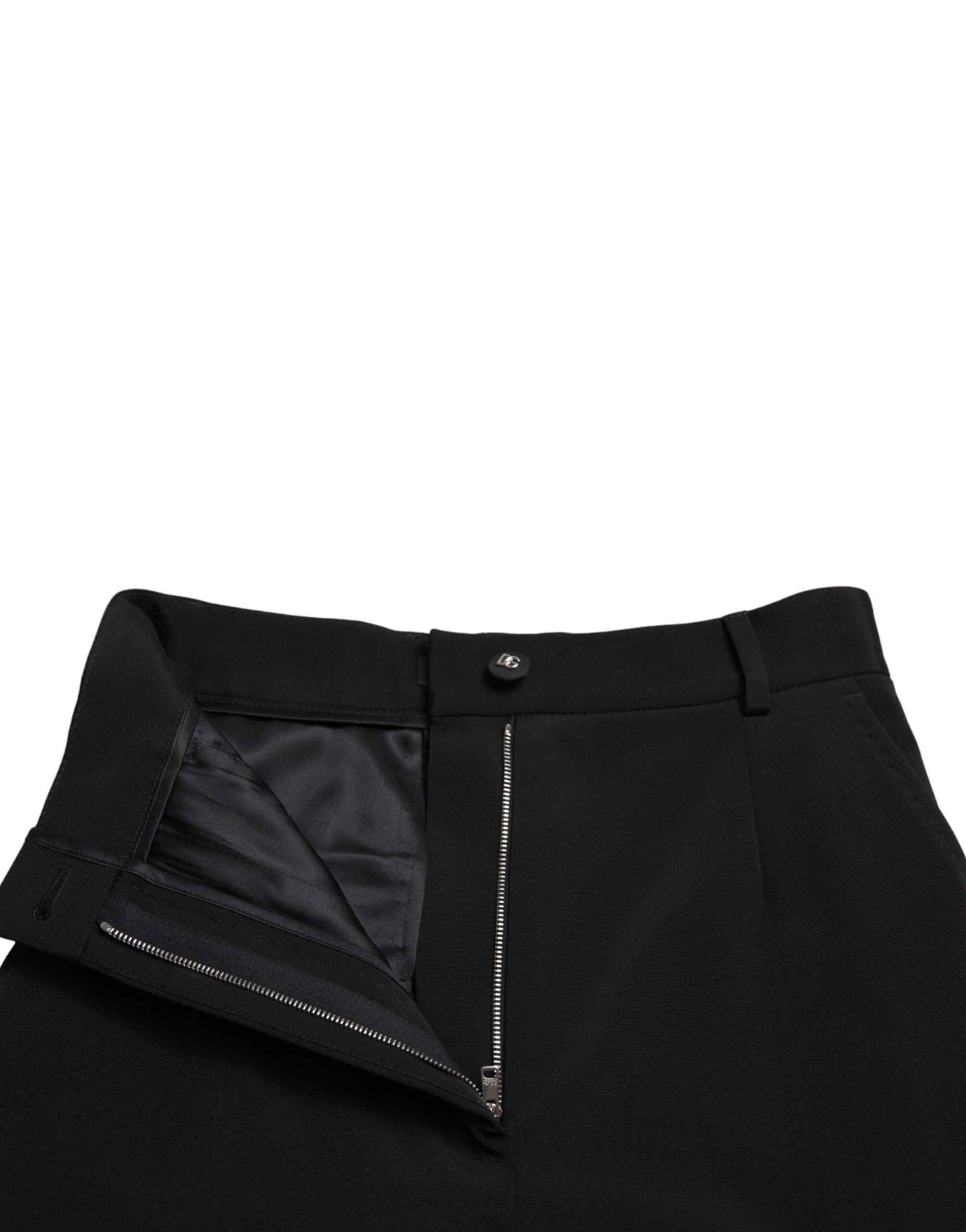 Black Wool Stretch High Waist Skinny Pants - ventzia