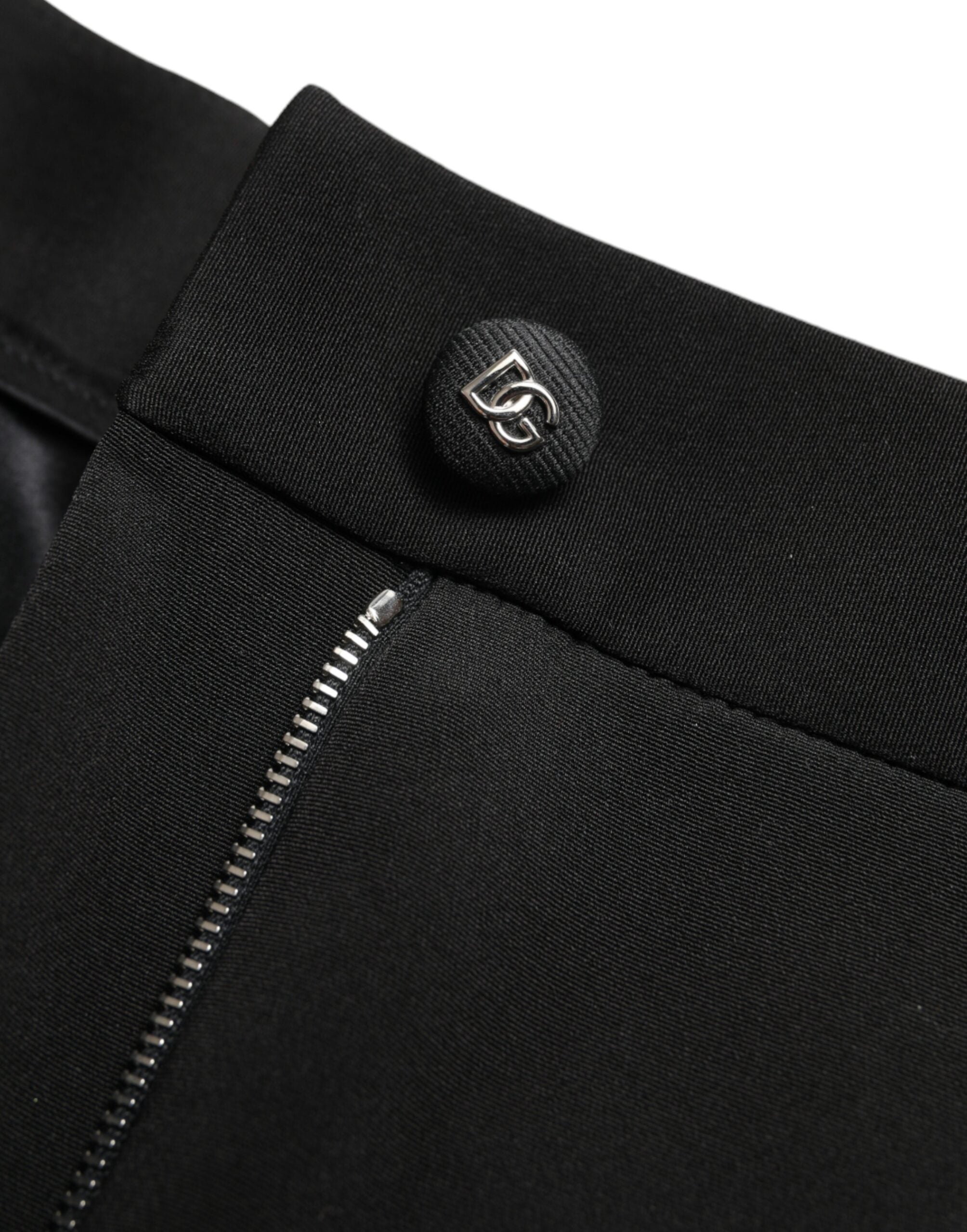 Black Wool Stretch High Waist Skinny Pants - ventzia