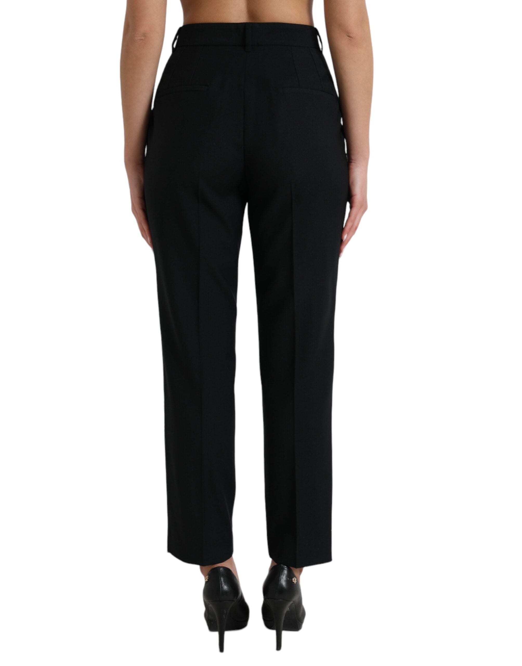 Black Wool High Waist Straight Pants - ventzia