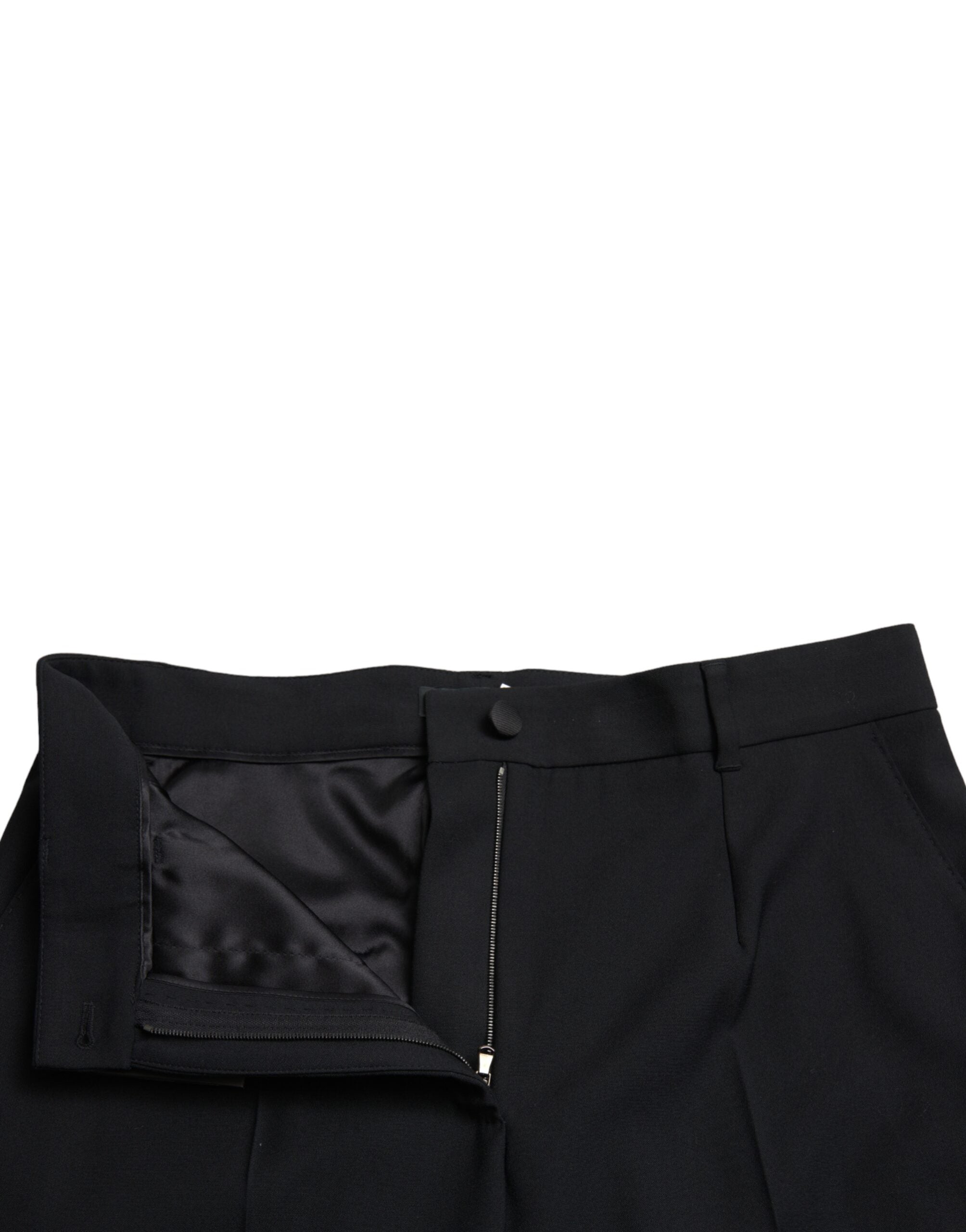 Black Wool High Waist Straight Pants - ventzia