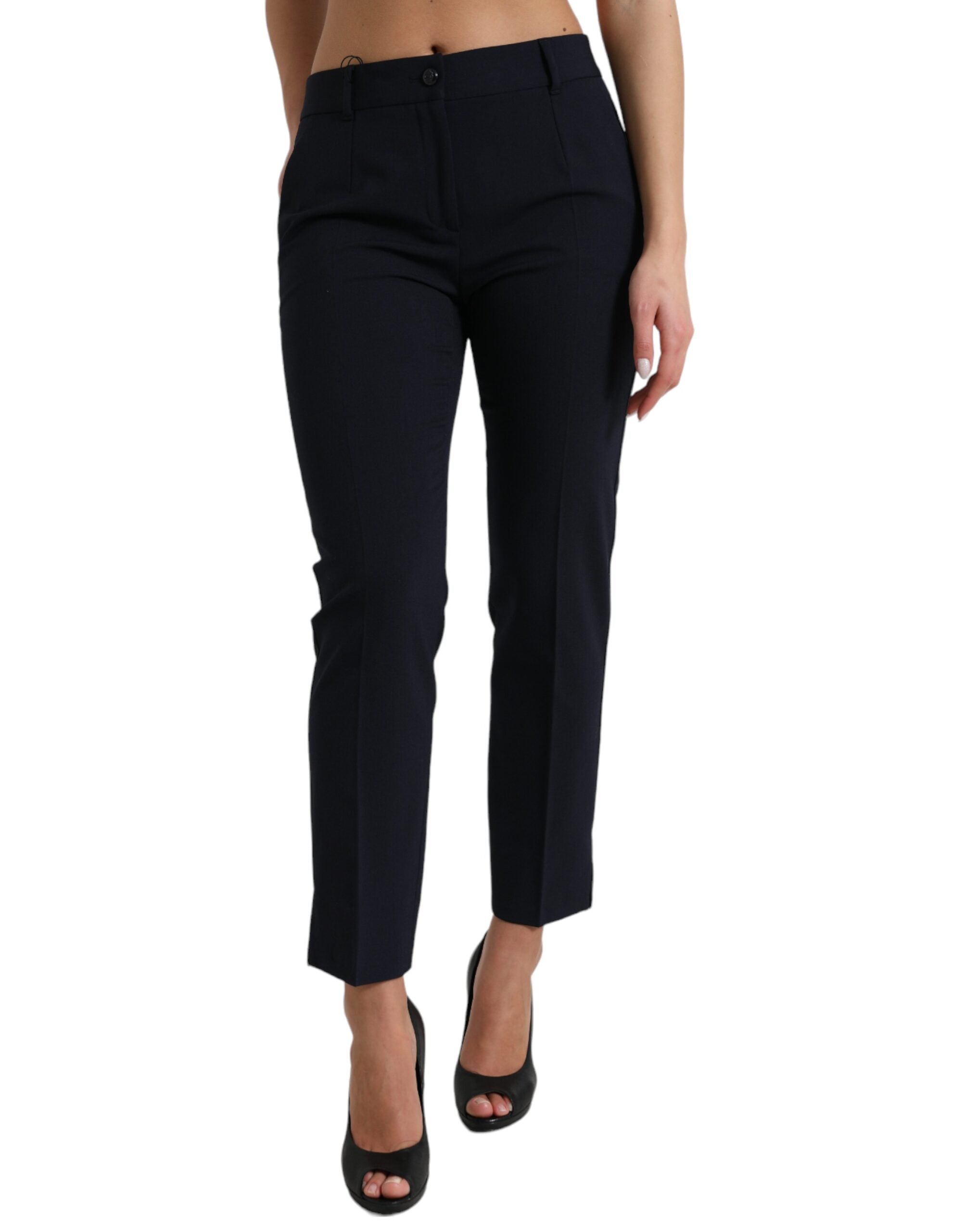 Blue Mid Waist Tapered Cropped Pants - ventzia
