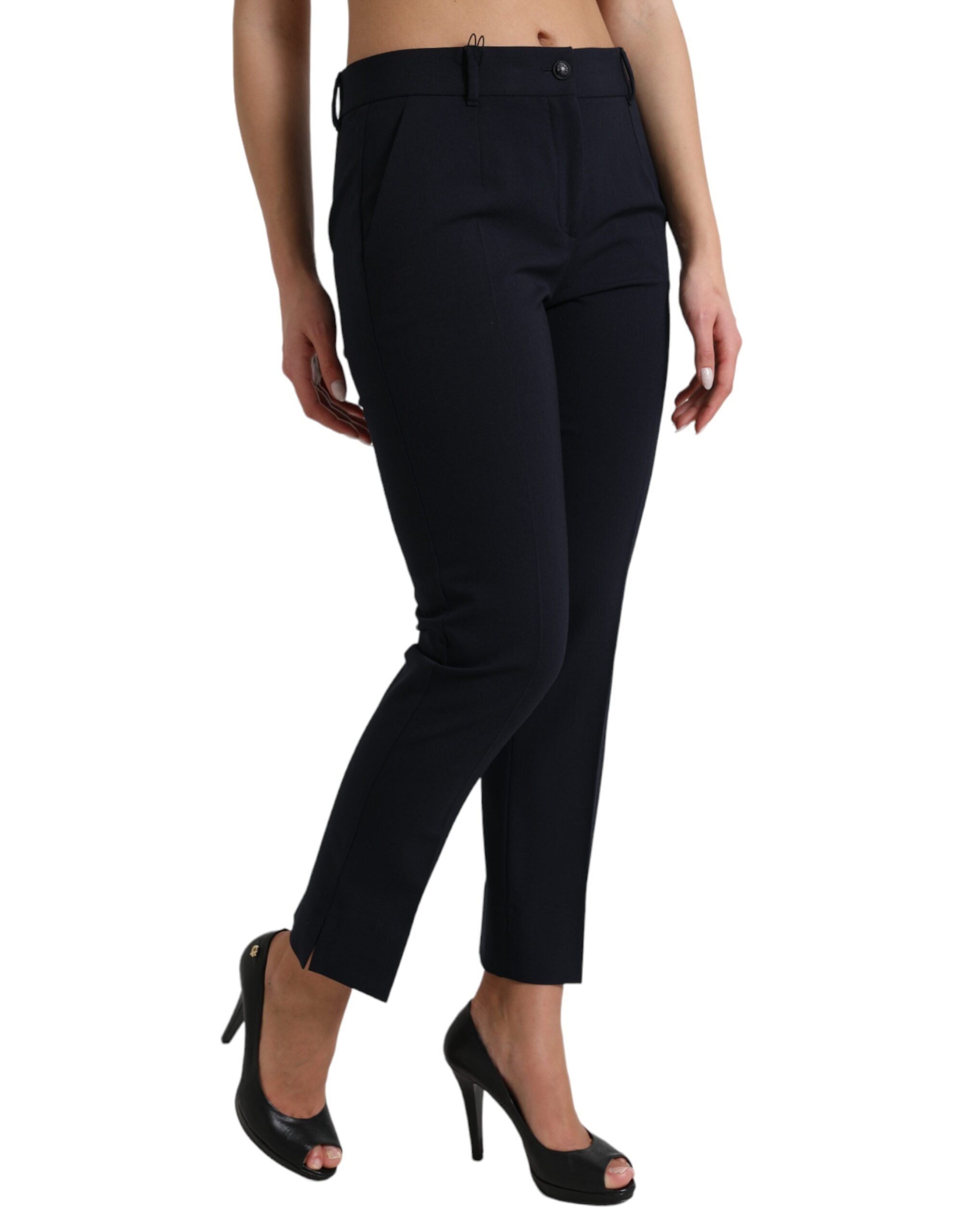 Blue Mid Waist Tapered Cropped Pants - ventzia