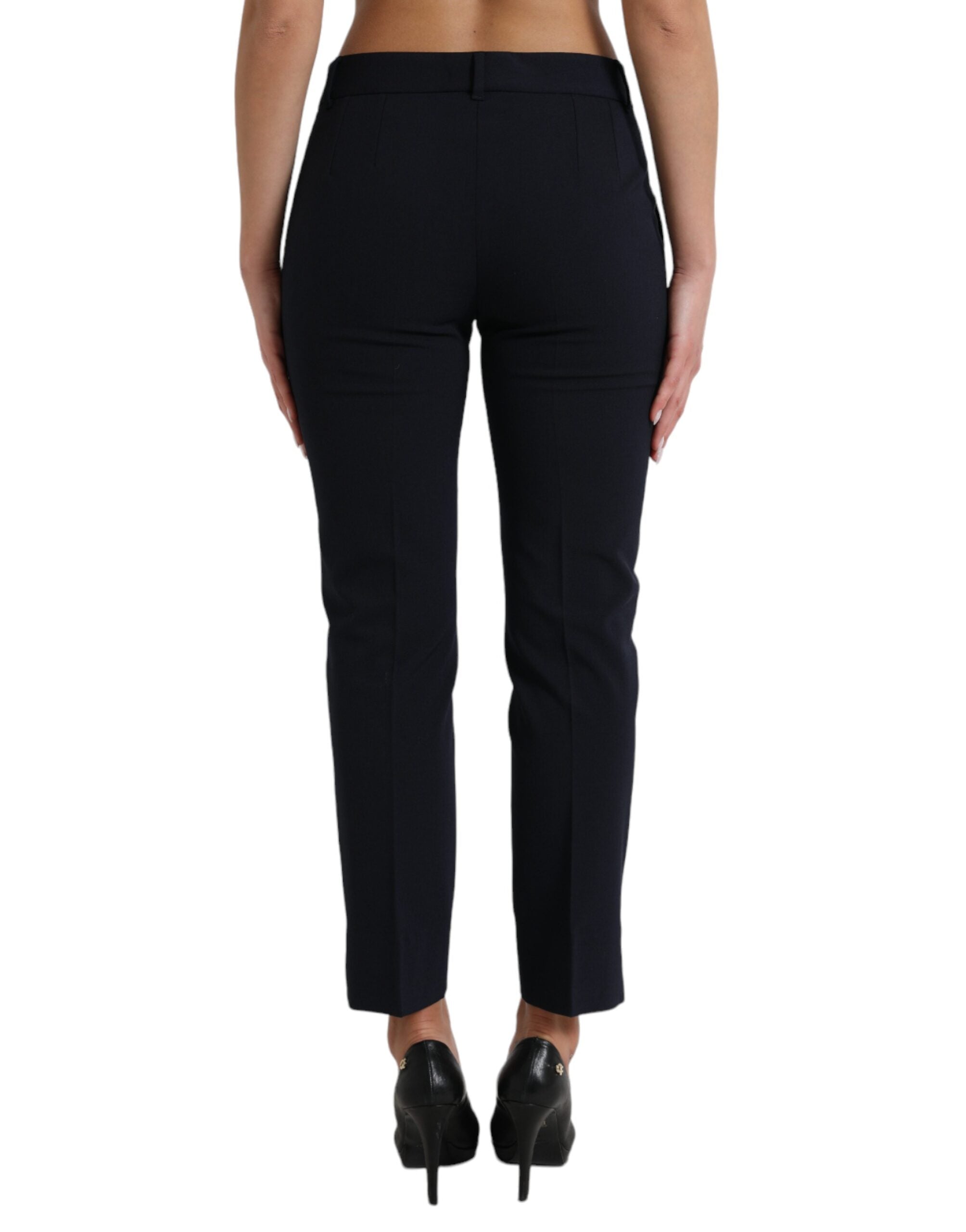 Blue Mid Waist Tapered Cropped Pants - ventzia