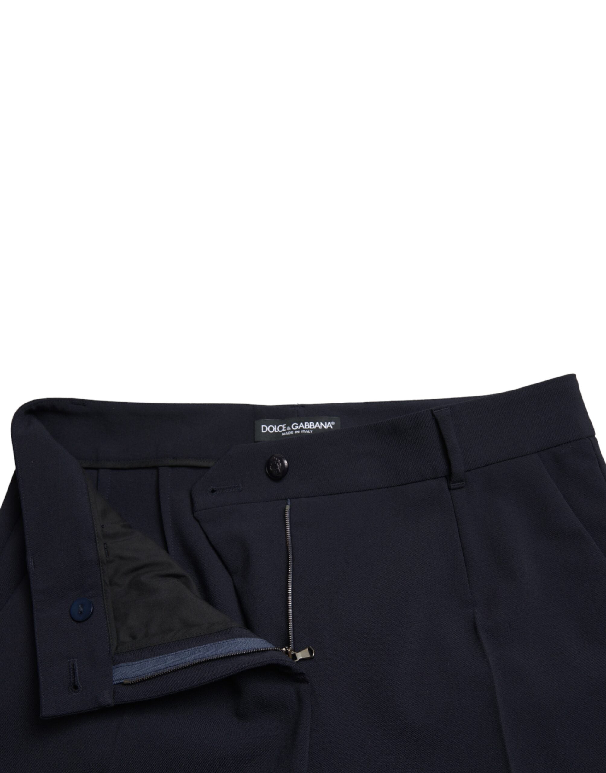 Blue Mid Waist Tapered Cropped Pants - ventzia