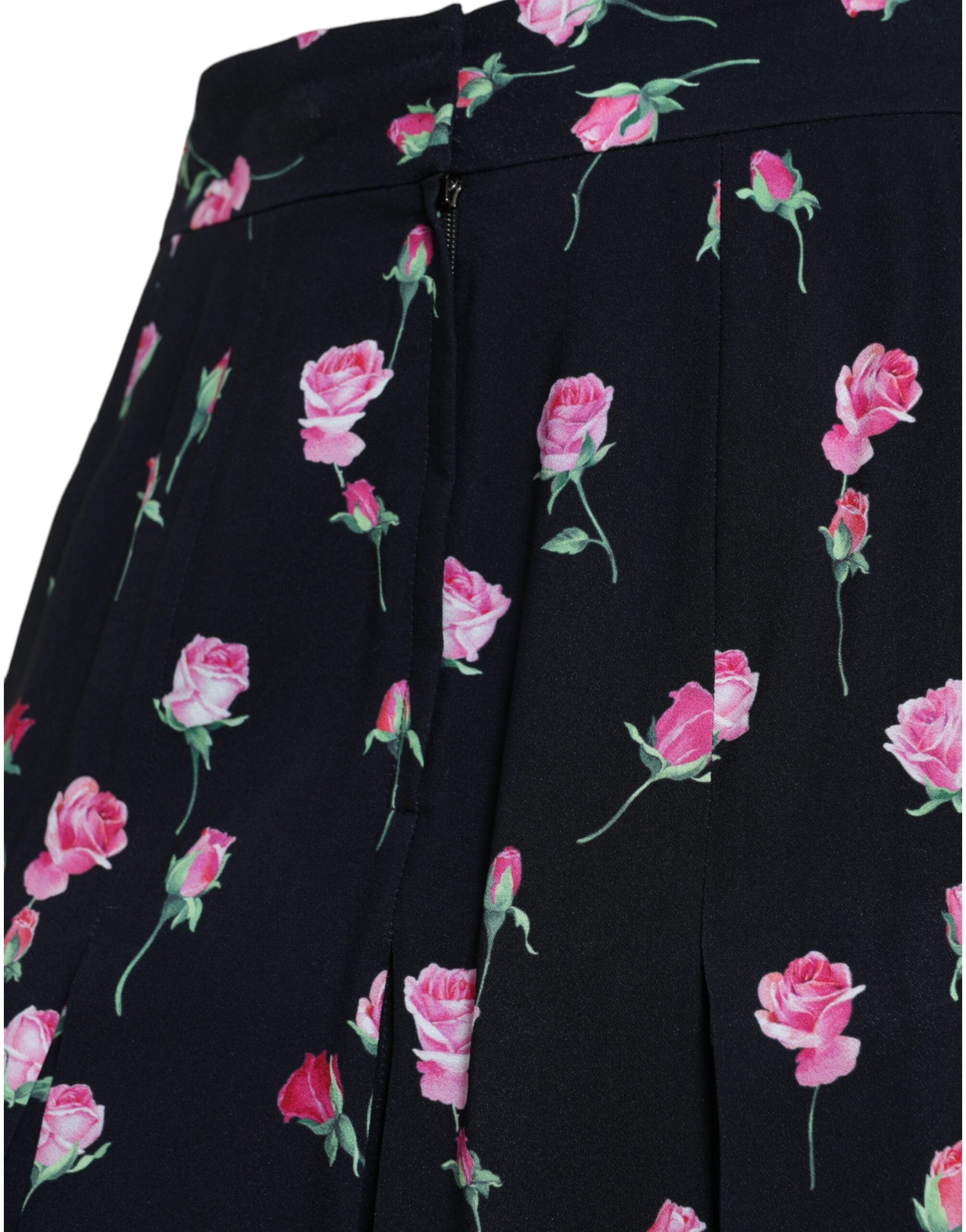 Black Rose High Waist A-line Knee Length Skirt - ventzia