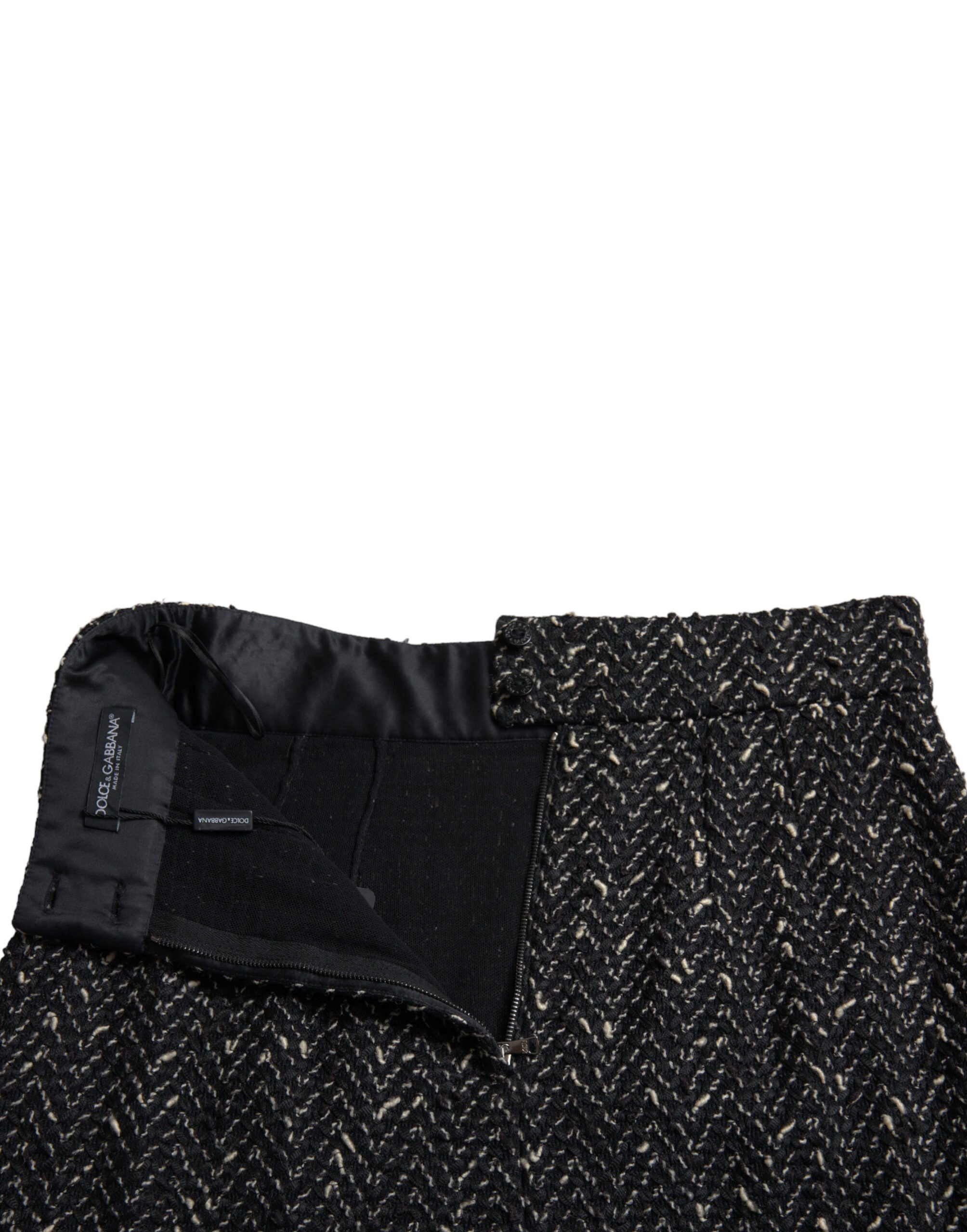 Black Wool Knit Tweed High Waist Mini Skirt - ventzia