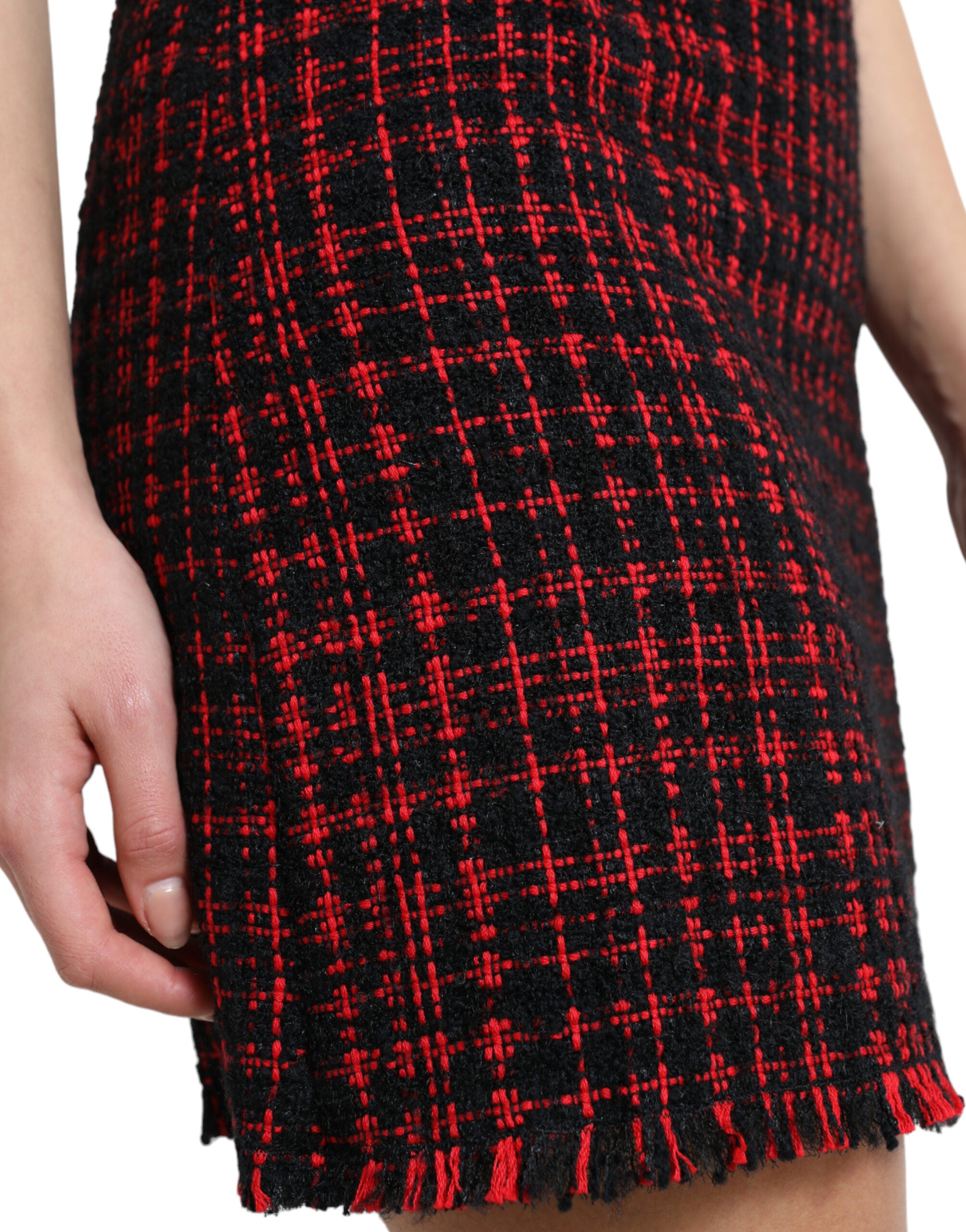 Black Red Cotton High Waist Tartan Tweed Mini Skirt - ventzia