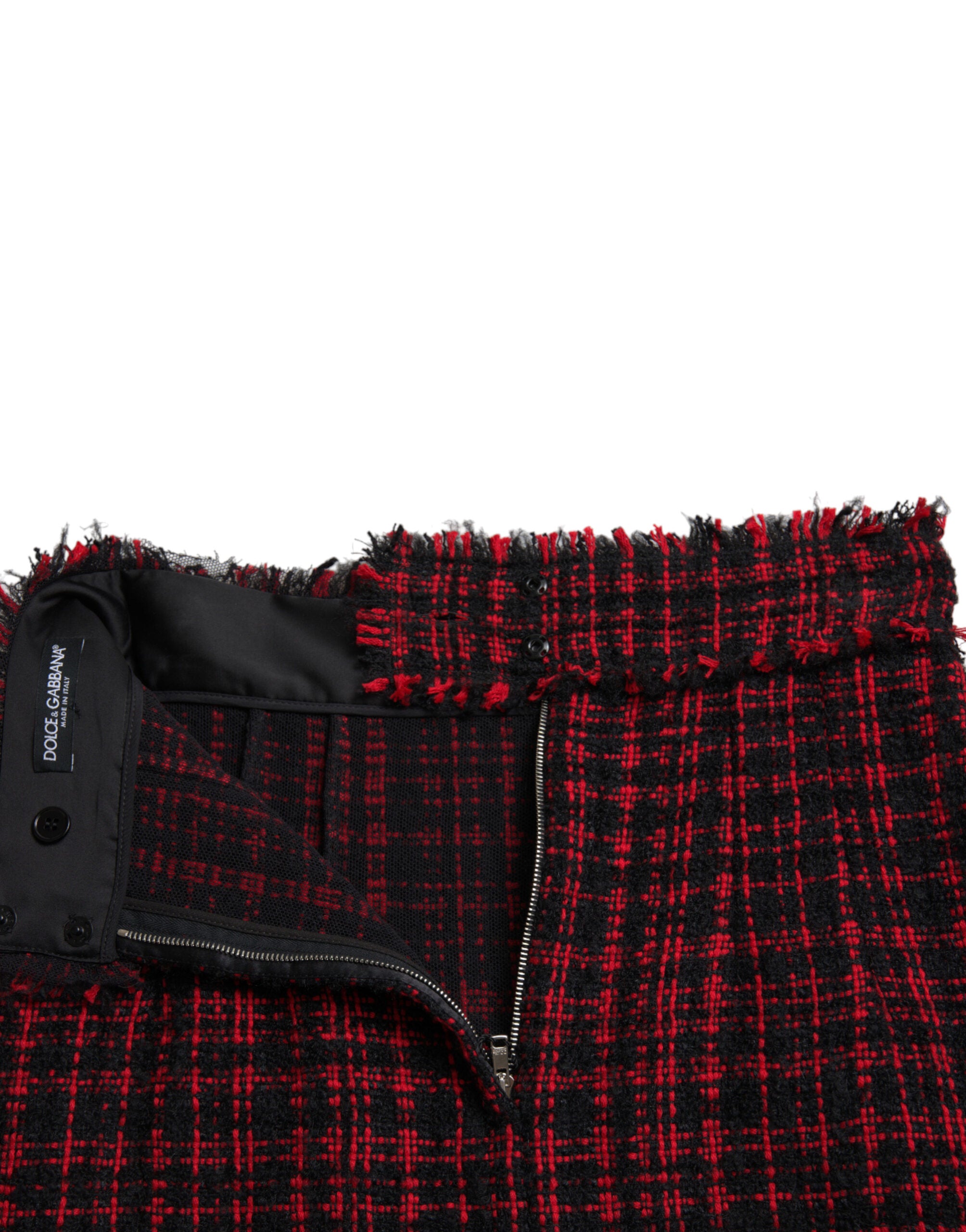Black Red Cotton High Waist Tartan Tweed Mini Skirt - ventzia