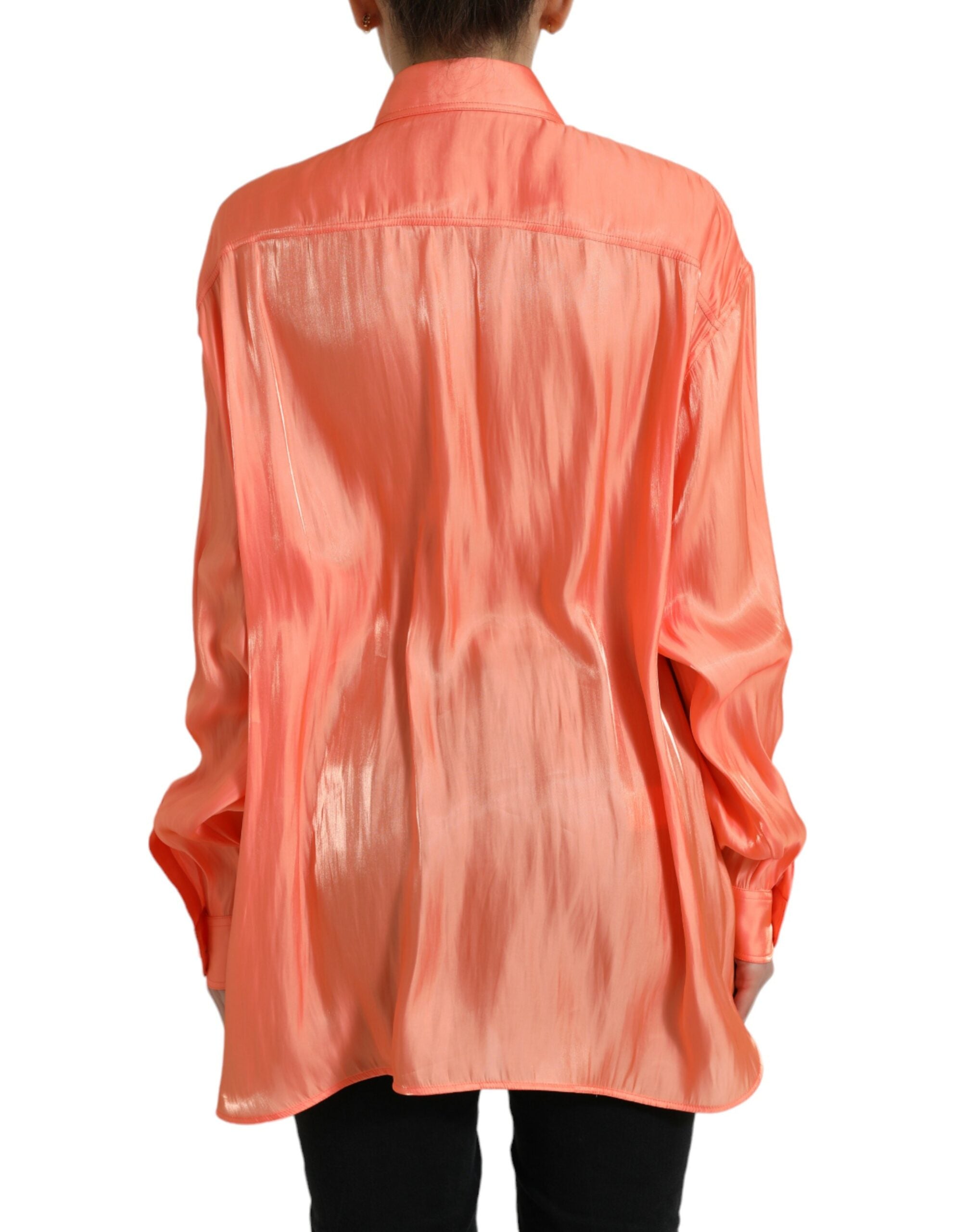 Peach Long Sleeve Button Down Blouse Top - ventzia
