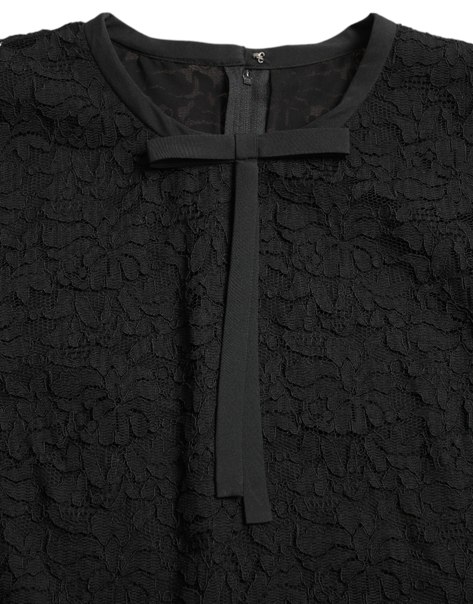 Black STAFF Blouse Floral Lace Nylon Top - ventzia