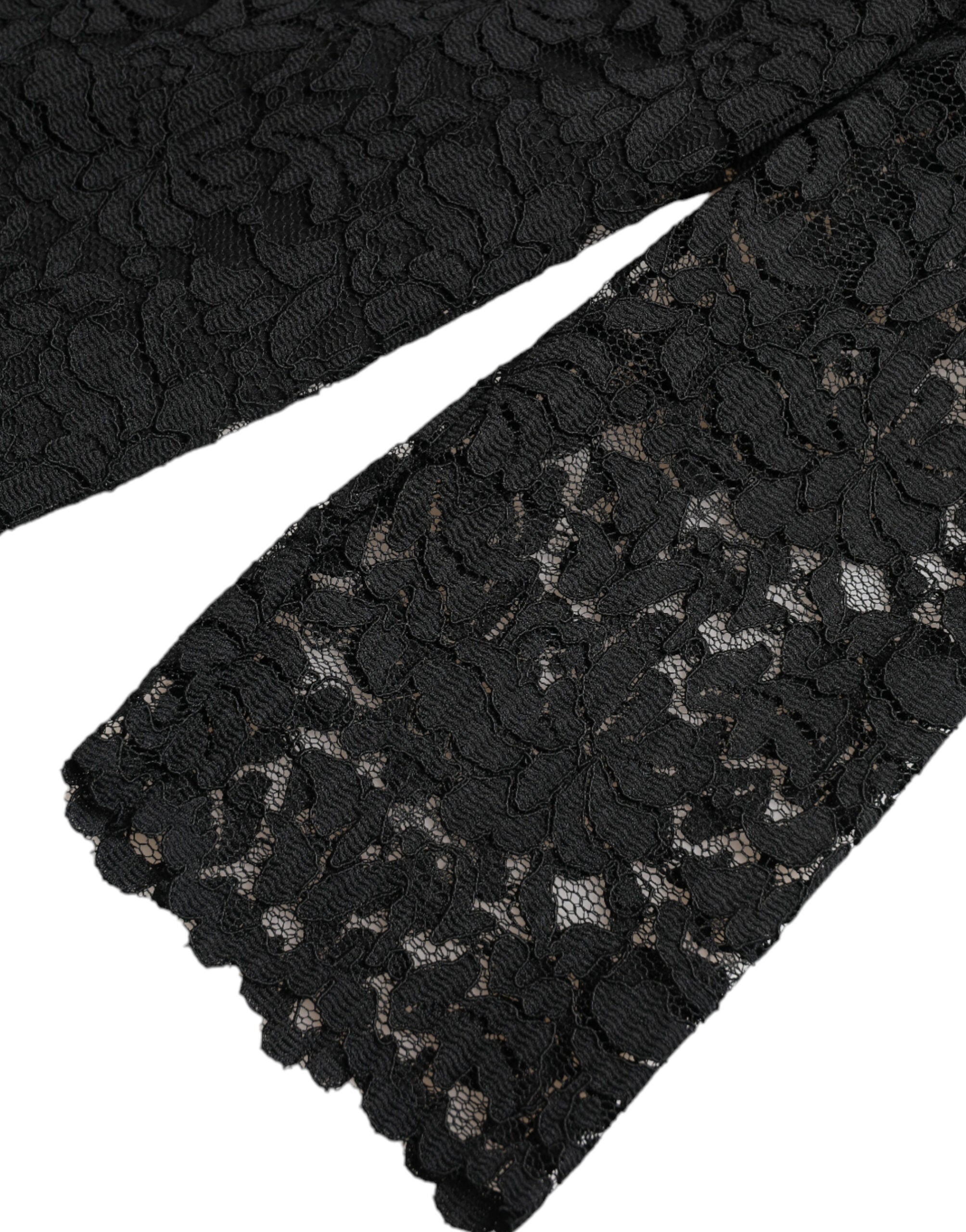 Black STAFF Blouse Floral Lace Nylon Top - ventzia