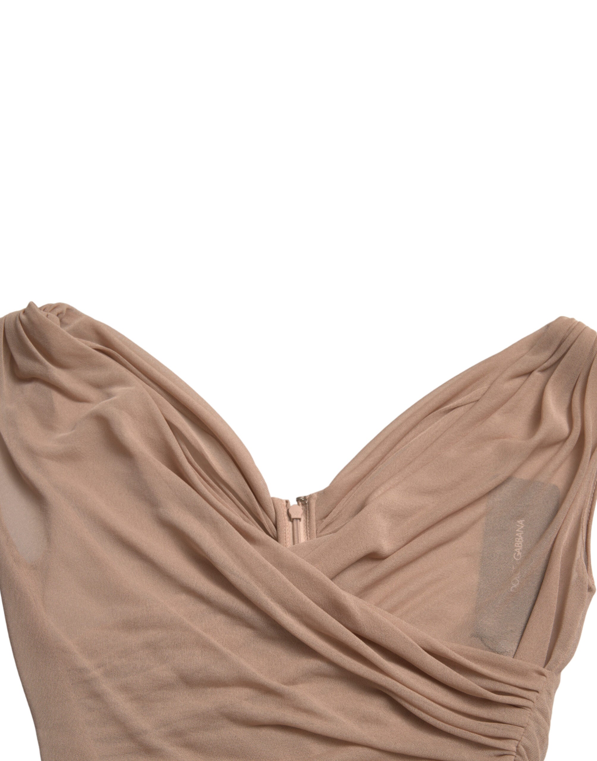 Beige Viscose V-neck Sleeveless Tank Top - ventzia