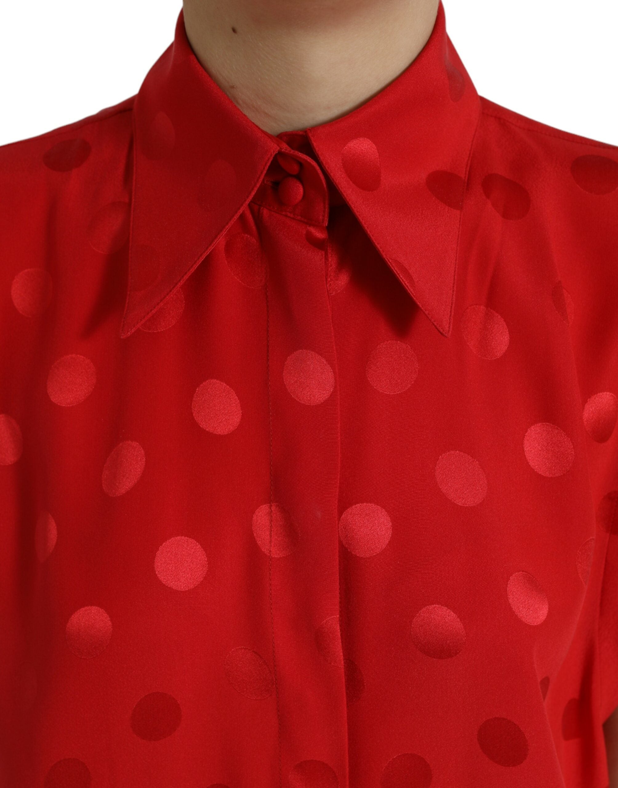 Red Polka Dot Sleeveless Collared Blouse Top - ventzia