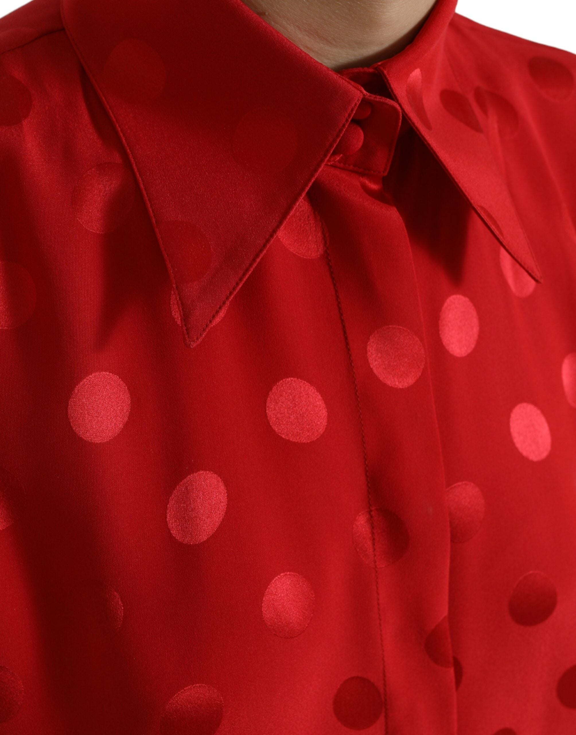 Red Polka Dot Sleeveless Collared Blouse Top - ventzia