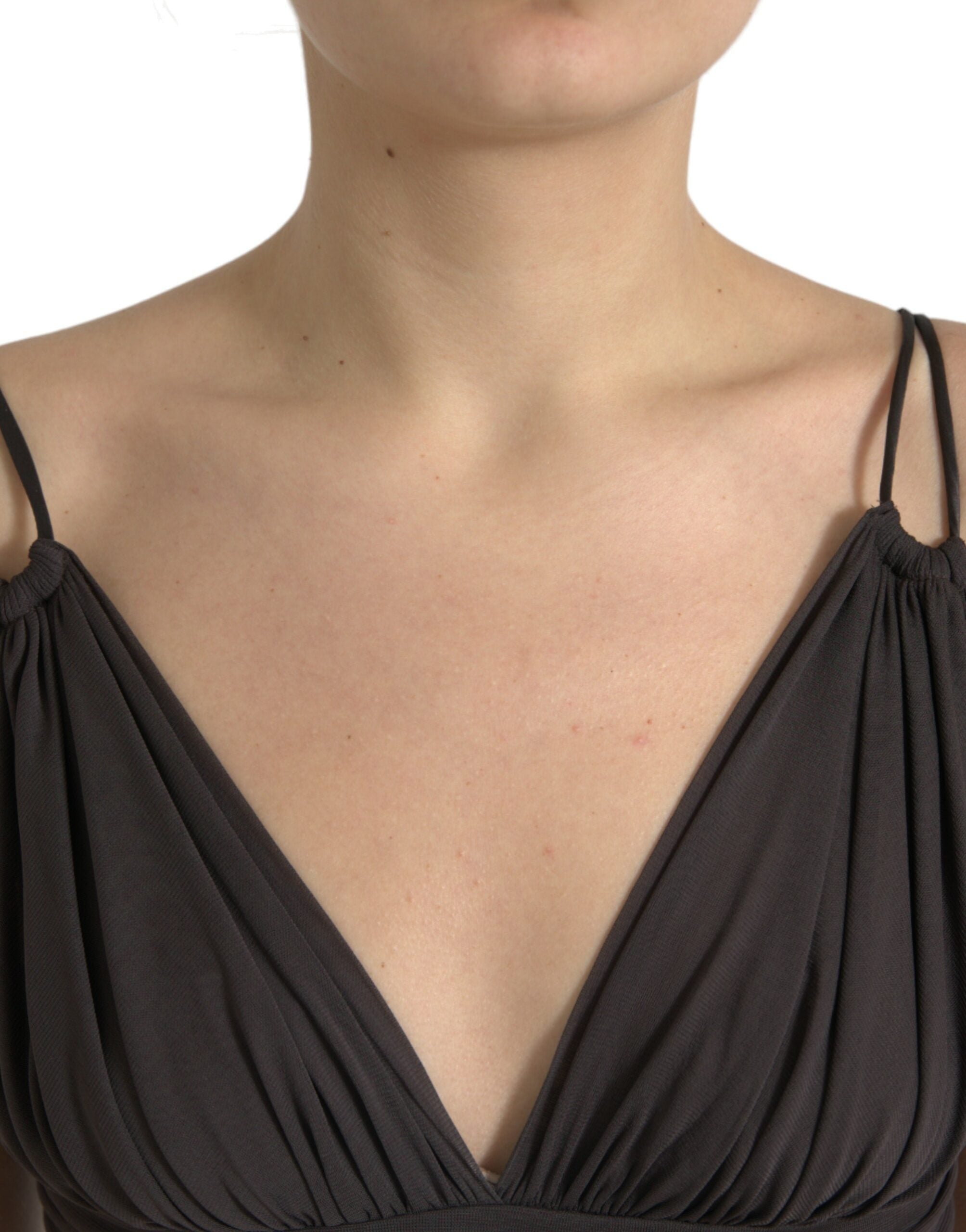 Brown Viscose Plunging V-neck Cropped Tank Top - ventzia