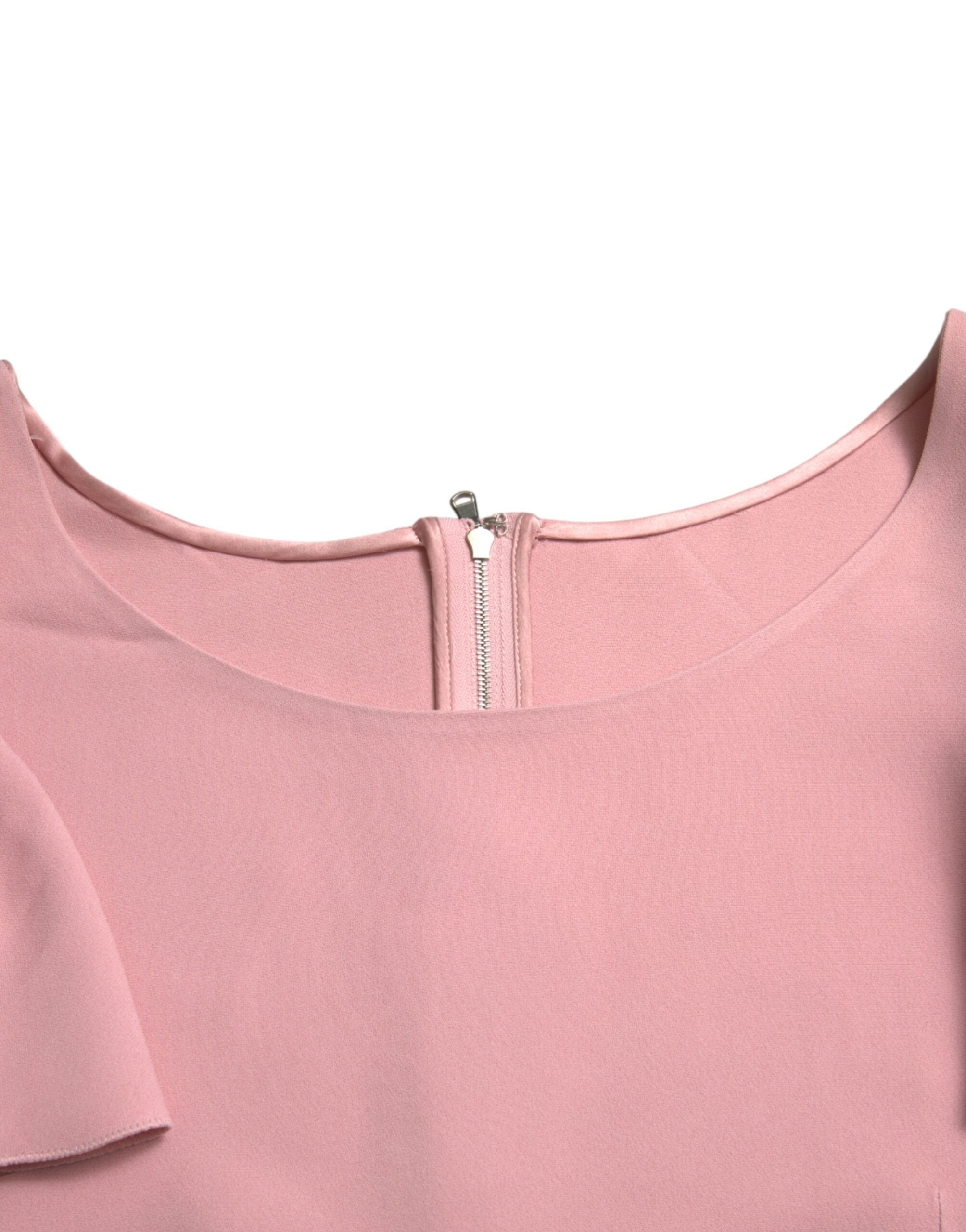 Pink Short Sleeves Round Neck Blouse Top - ventzia