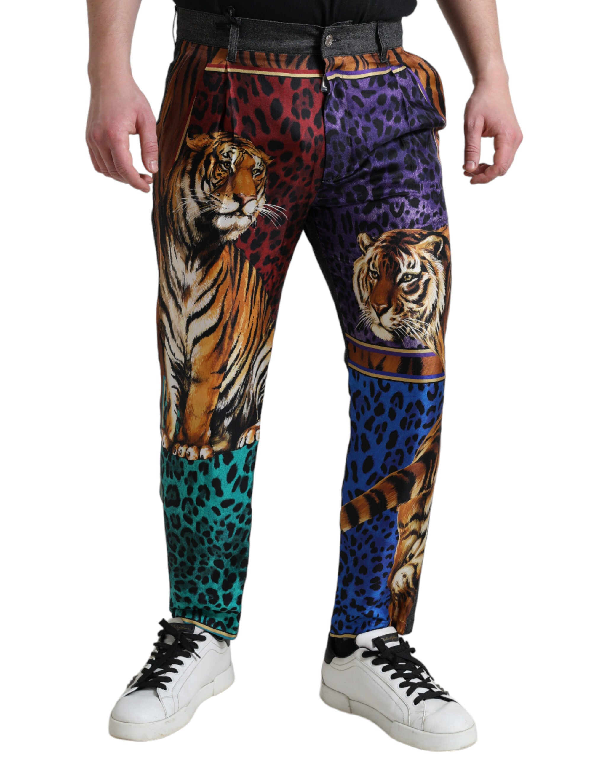 Multicolor Tiger Cotton Loose Denim Jeans - ventzia