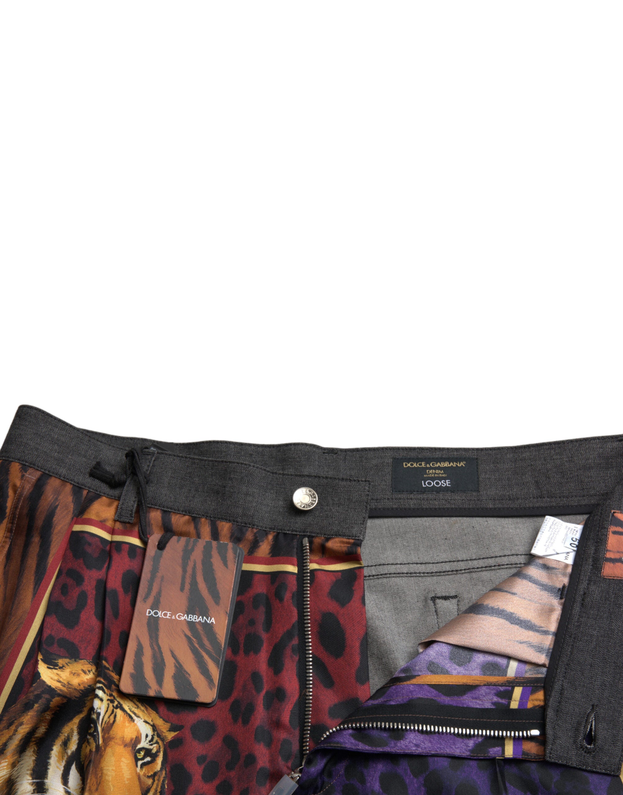 Multicolor Tiger Cotton Loose Denim Jeans - ventzia