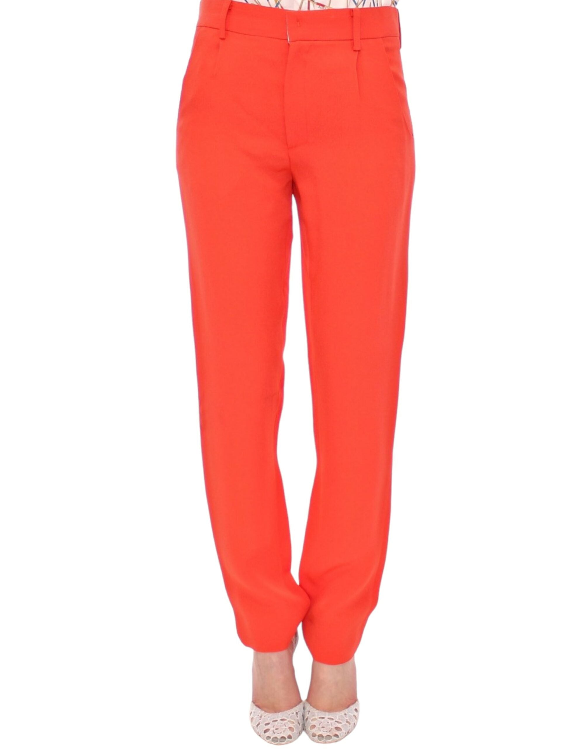 Chic Orange Boyfriend Pants - Italian Crafted - ventzia