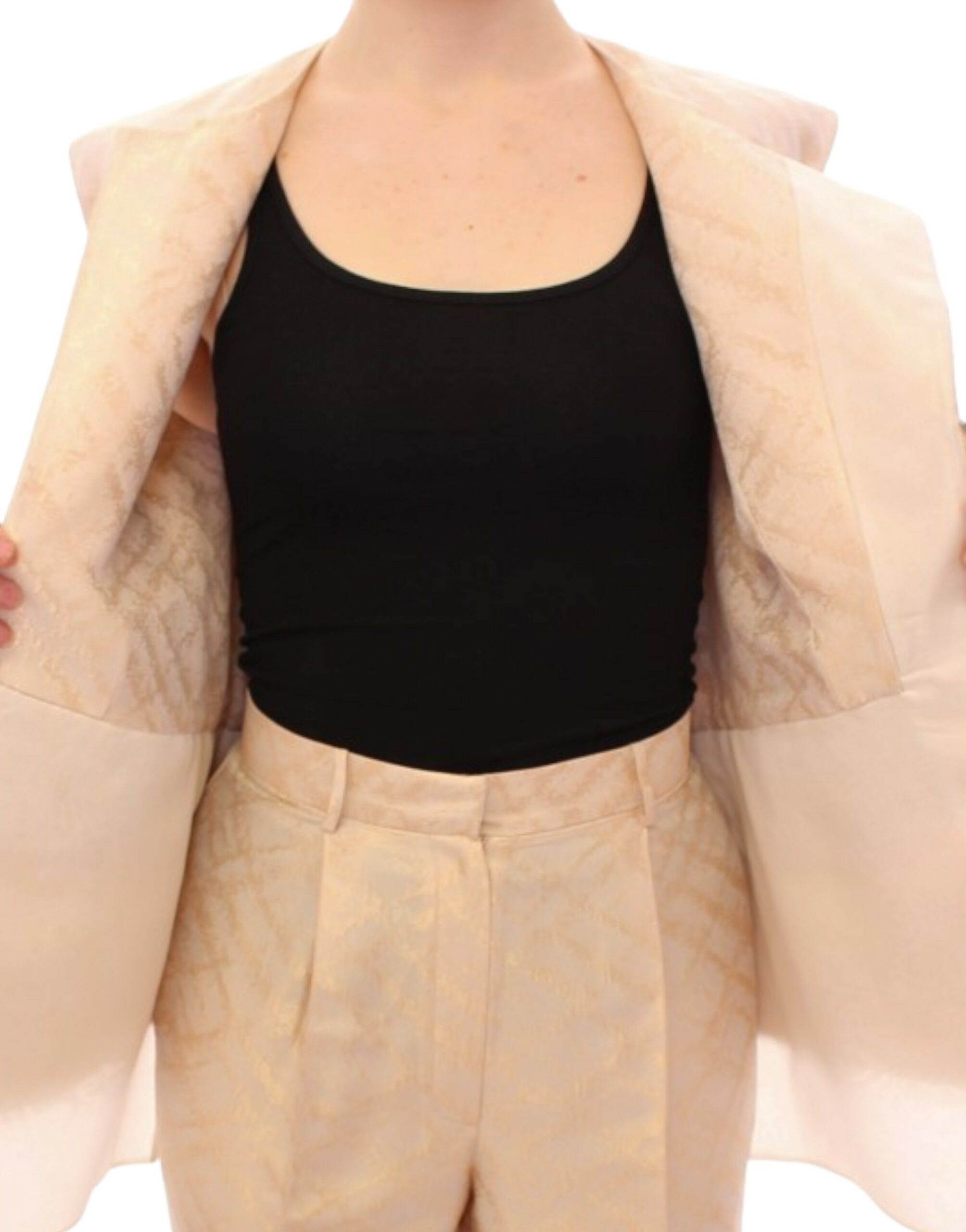 Exquisite Beige Brocade Sleeveless Jacket Vest - ventzia