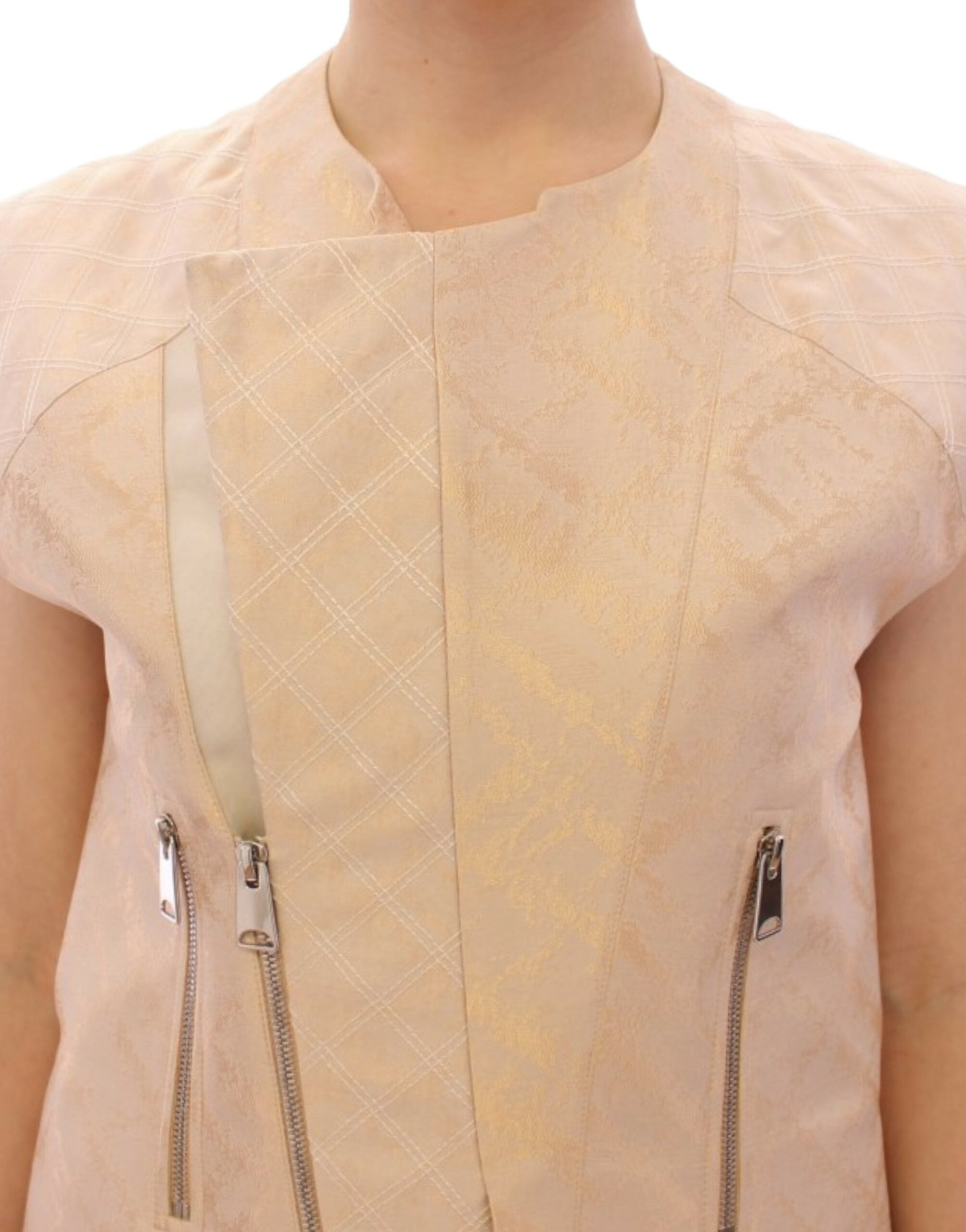 Exquisite Beige Brocade Sleeveless Jacket Vest - ventzia