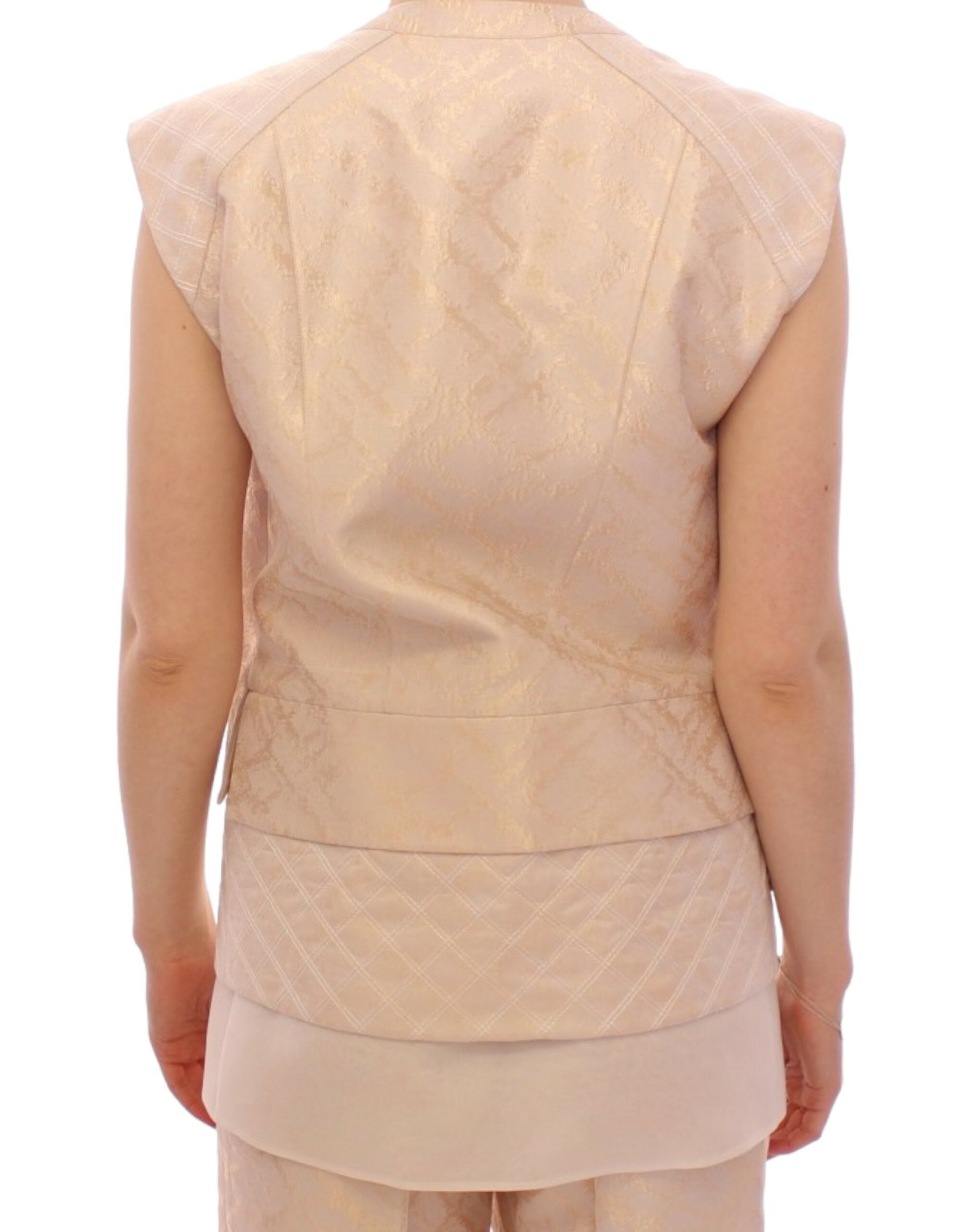 Exquisite Beige Brocade Sleeveless Jacket Vest - ventzia
