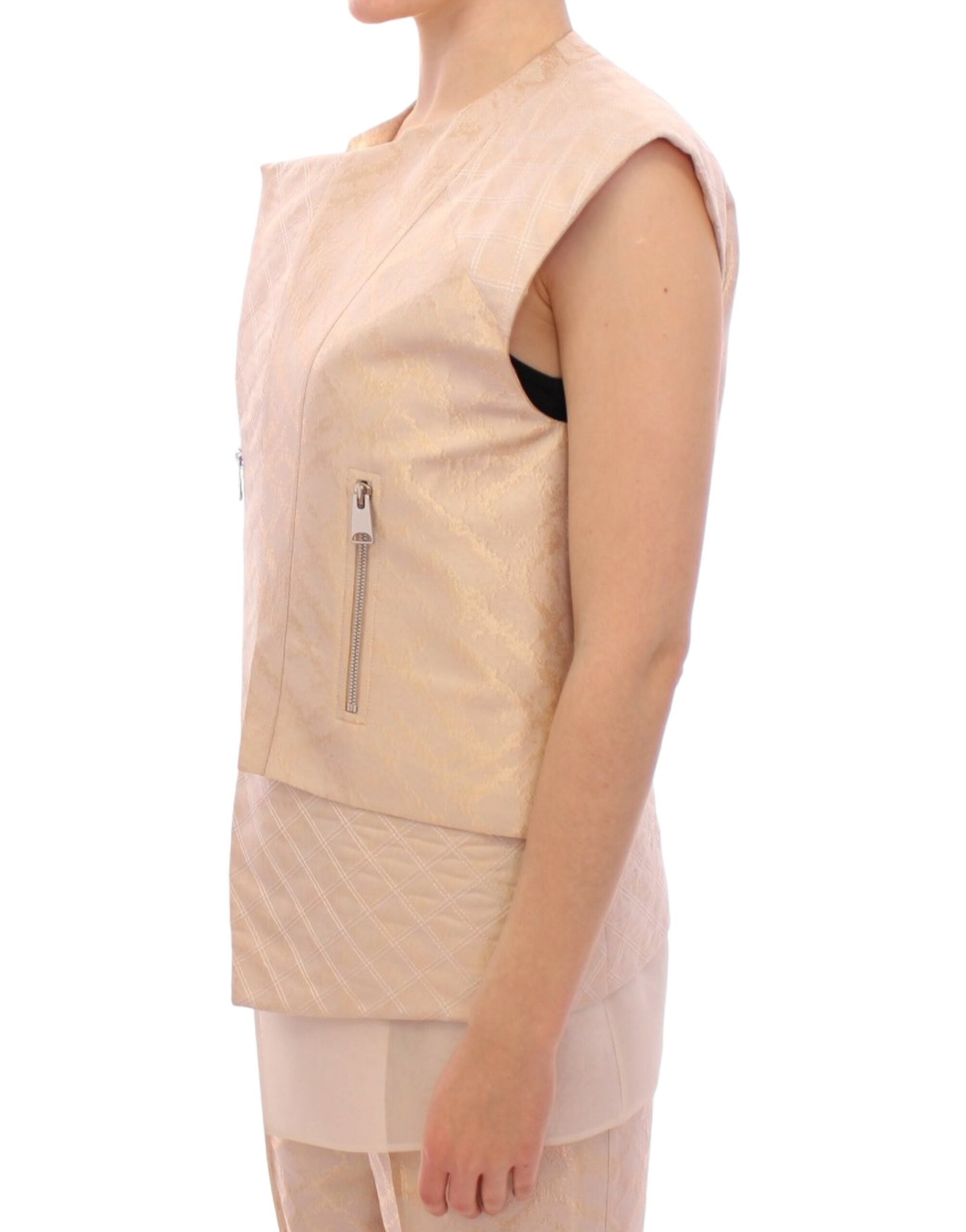 Exquisite Beige Brocade Sleeveless Jacket Vest - ventzia