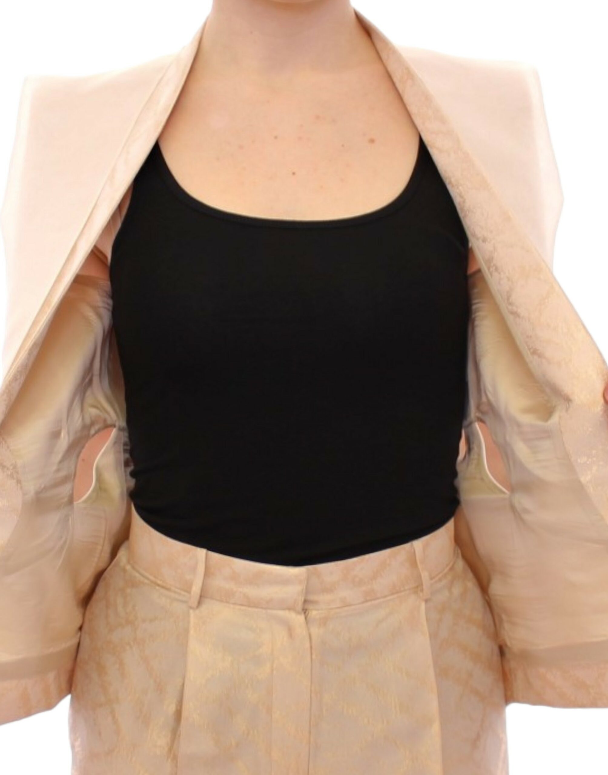 Exclusive Beige Brocade Sleeveless Vest - ventzia