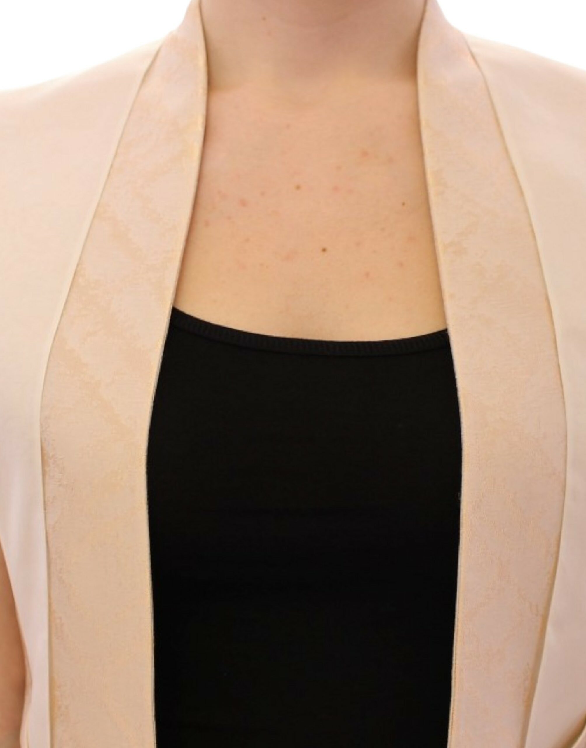 Exclusive Beige Brocade Sleeveless Vest - ventzia