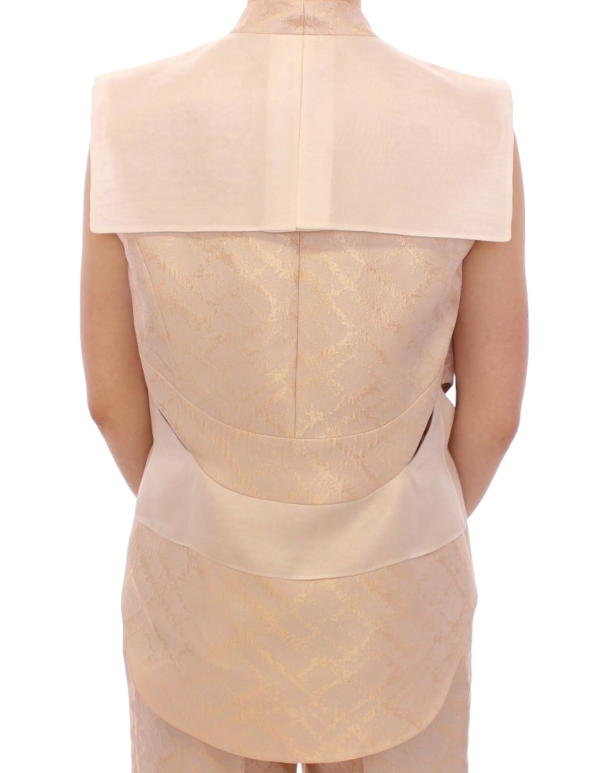 Exclusive Beige Brocade Sleeveless Vest - ventzia