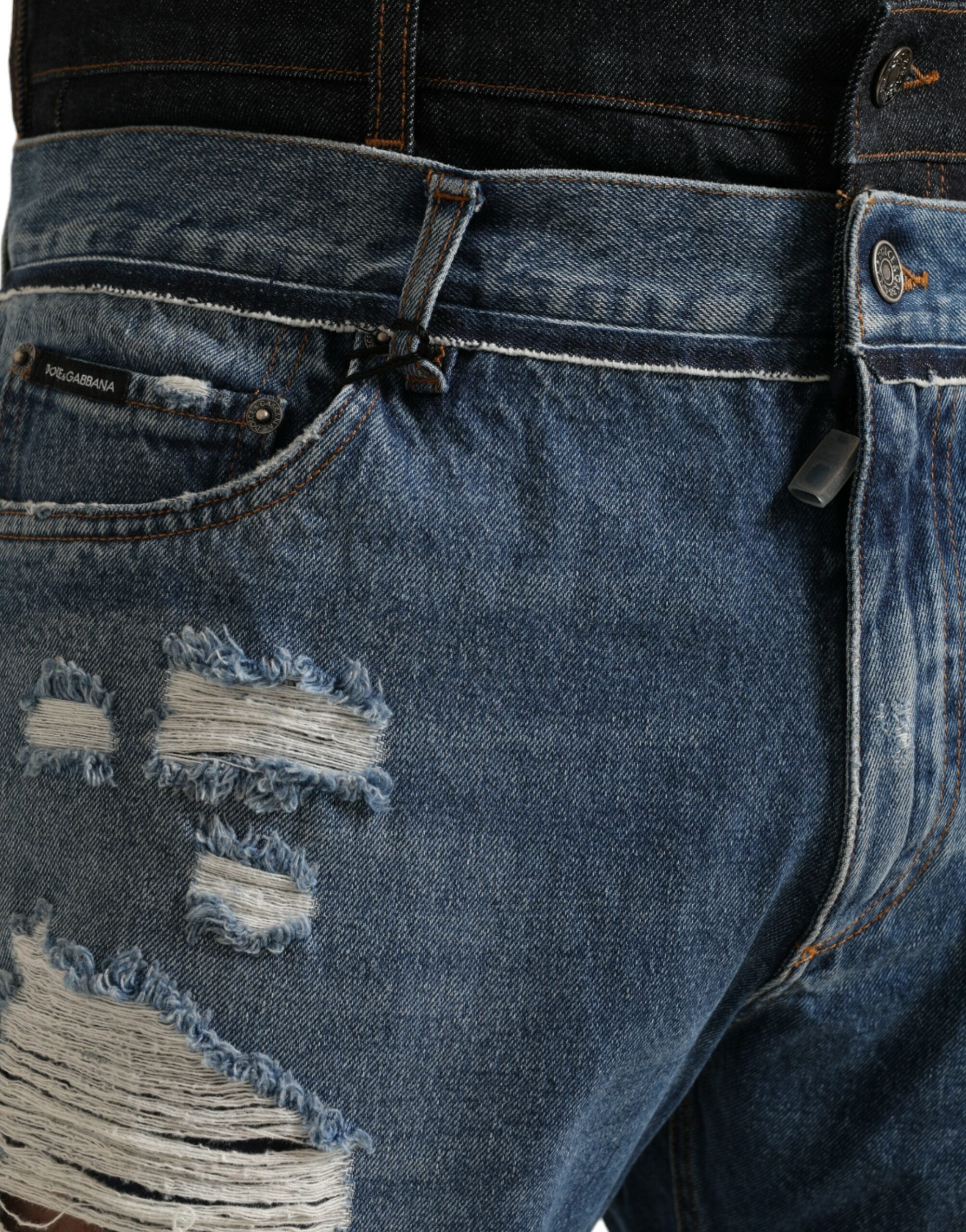 Blue Tattered Cotton Men Denim Jeans - ventzia