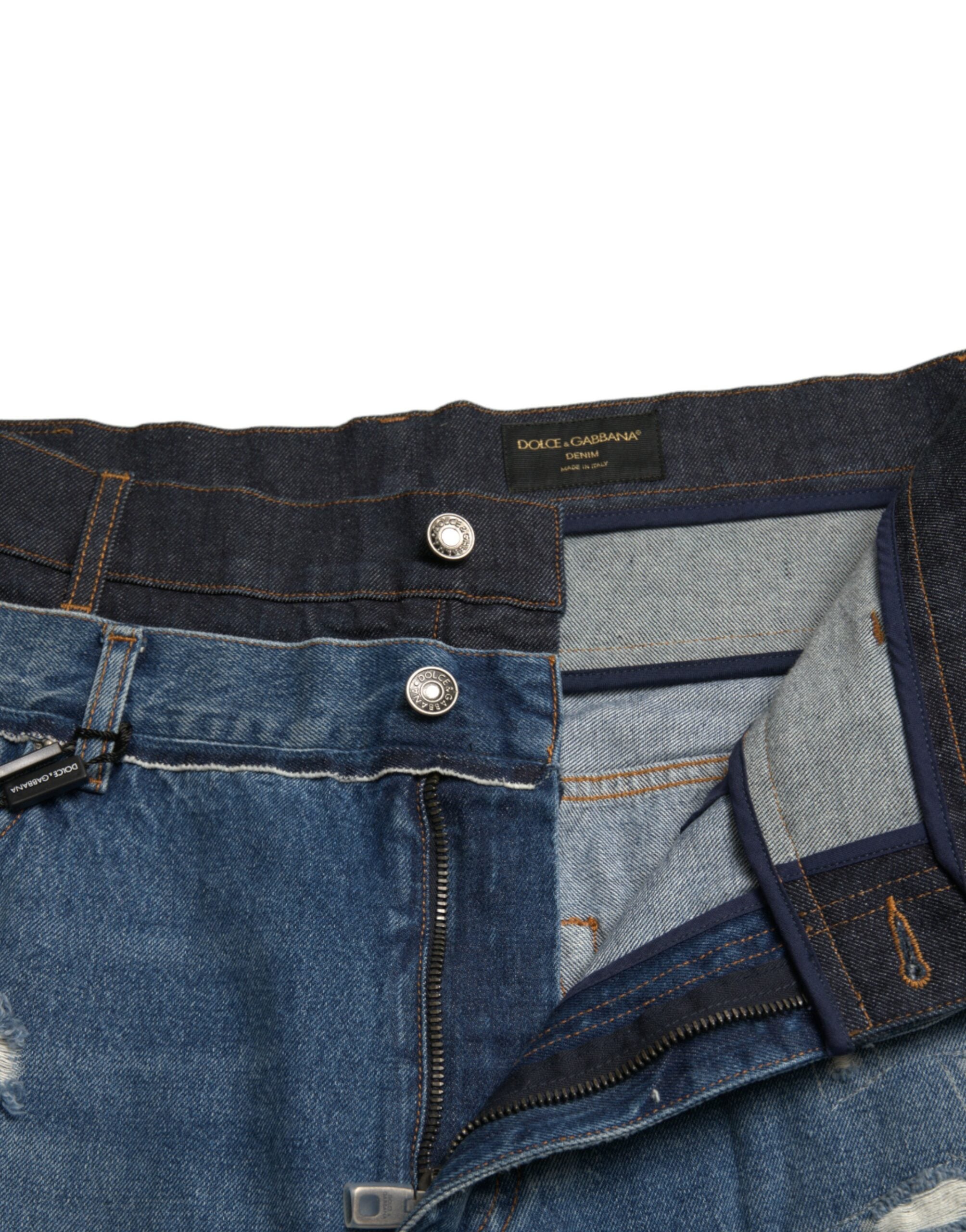 Blue Tattered Cotton Men Denim Jeans - ventzia